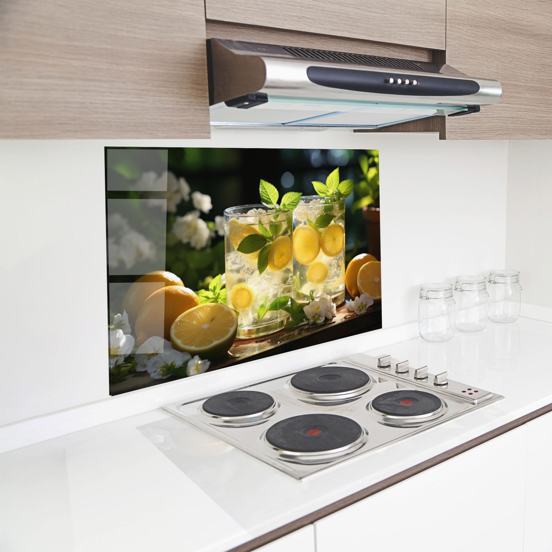 Panou Sticla Bucatarie White Flowers Lemonade mockup 8