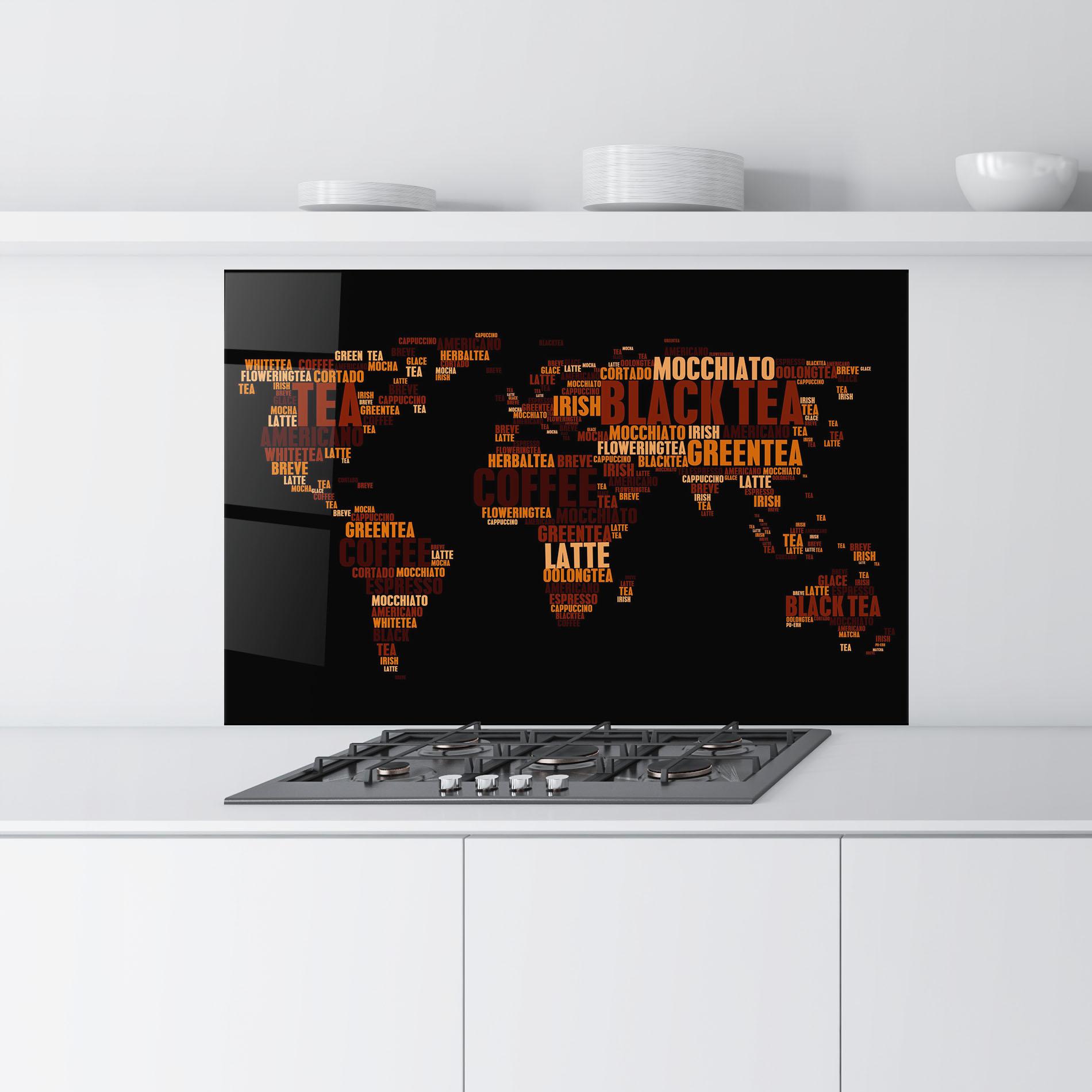 Panou Sticla Bucatarie Coffee Black Map mockup 9