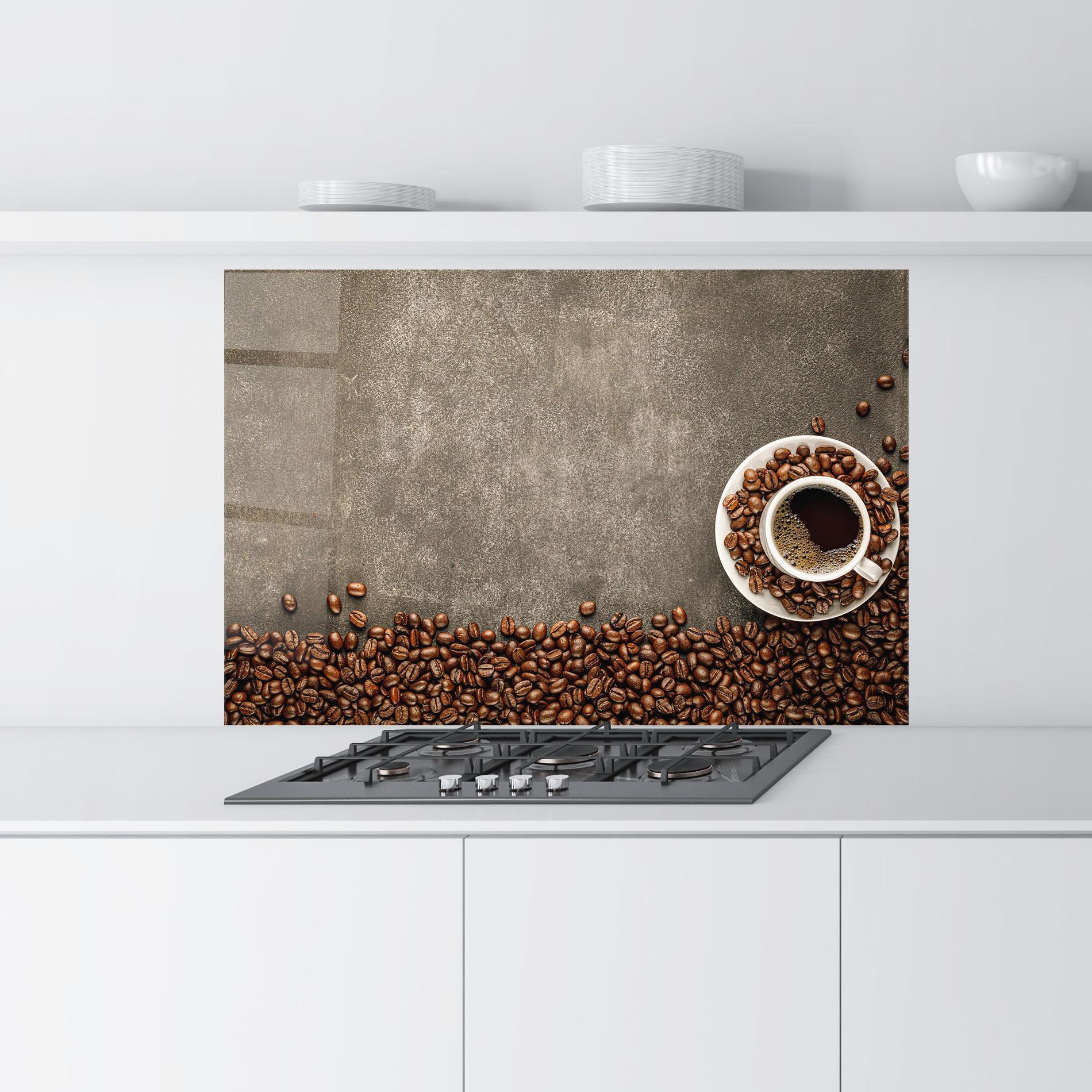 Panou Sticla Bucatarie Coffee On Grey Table mockup 9