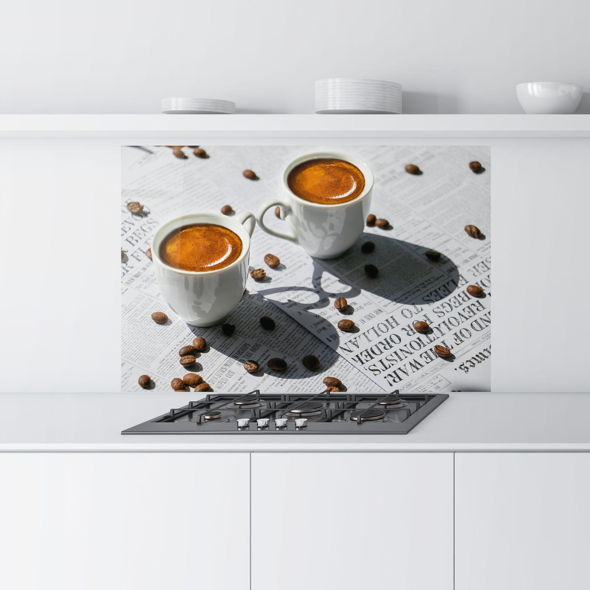 Panou Sticla Bucatarie Newspaper Coffee mockup 9