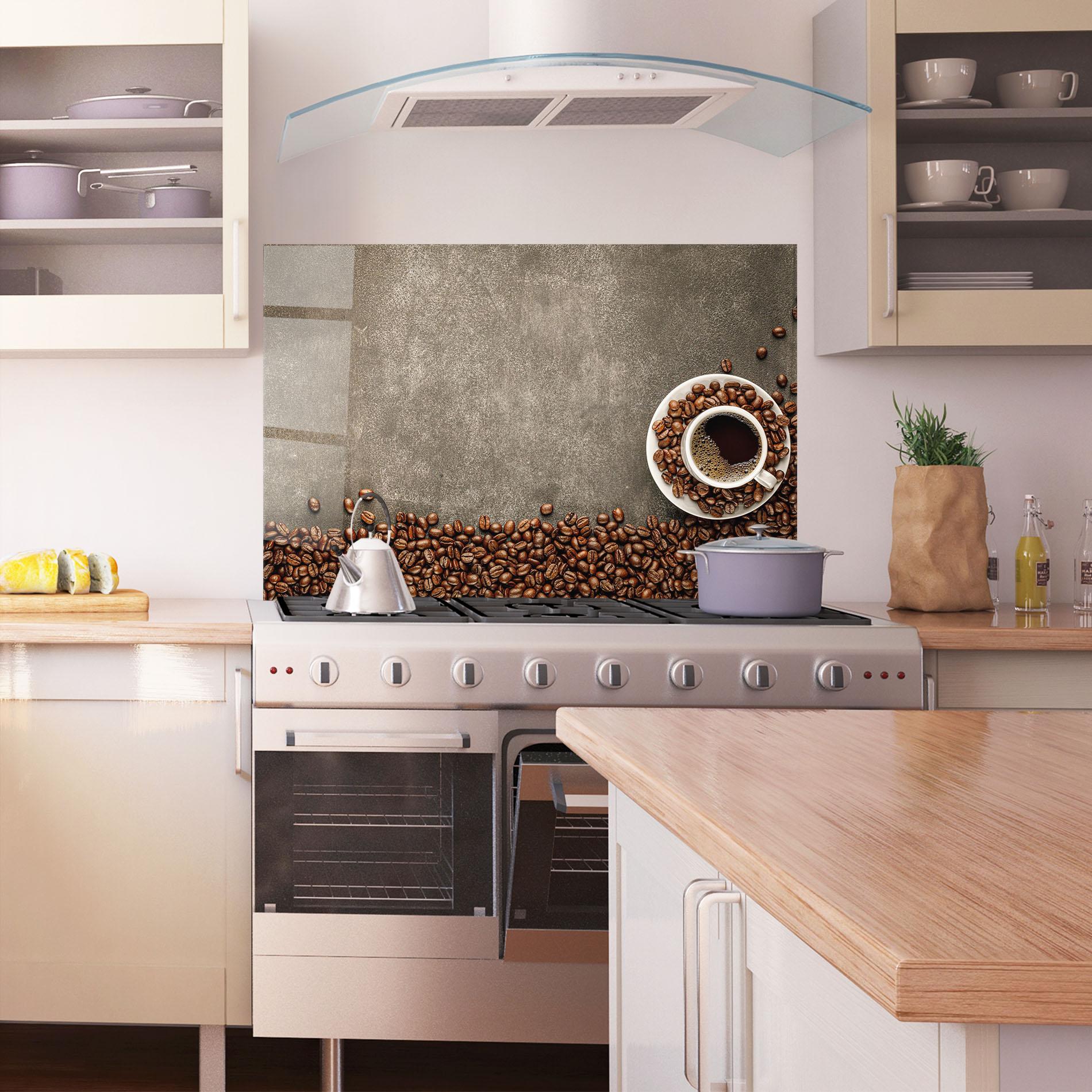 Panou Sticla Bucatarie Coffee On Grey Table mockup 1