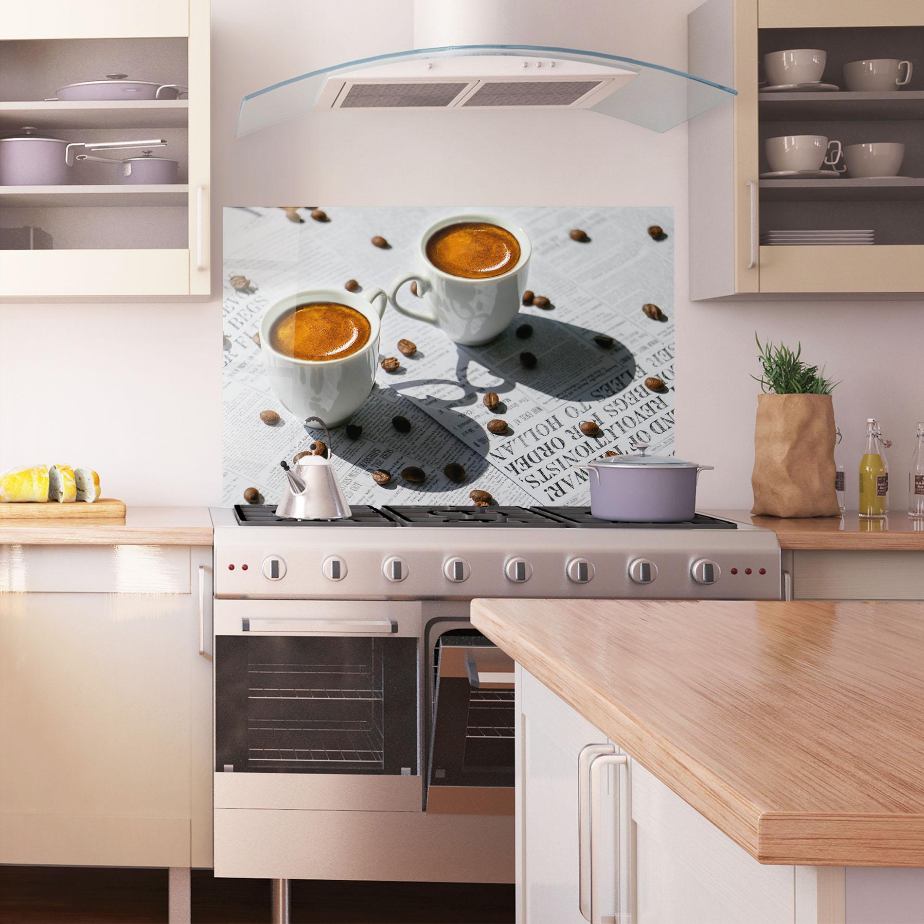 Panou Sticla Bucatarie Newspaper Coffee mockup 1