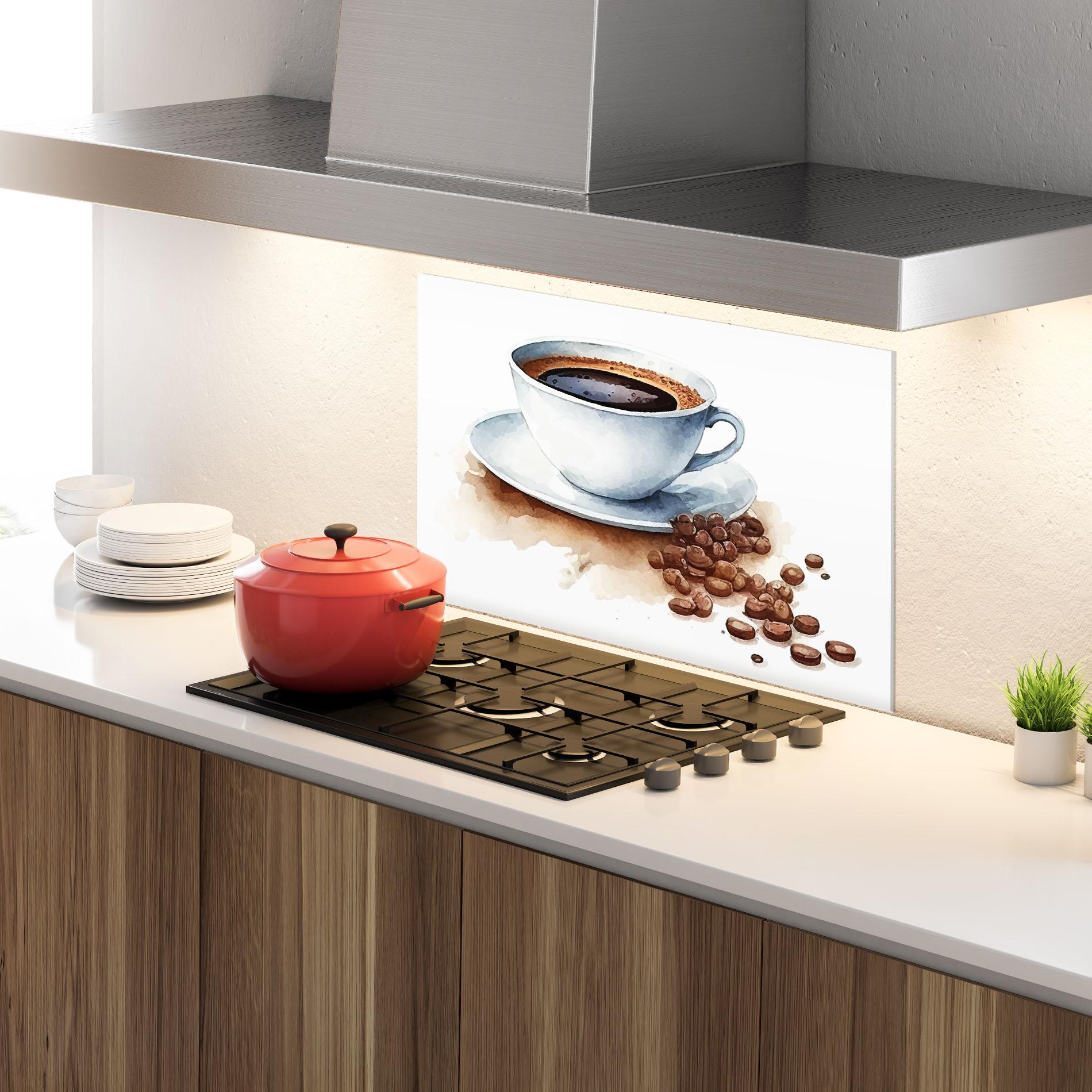 Panou Sticla Bucatarie Coffee Watercolor mockup 4