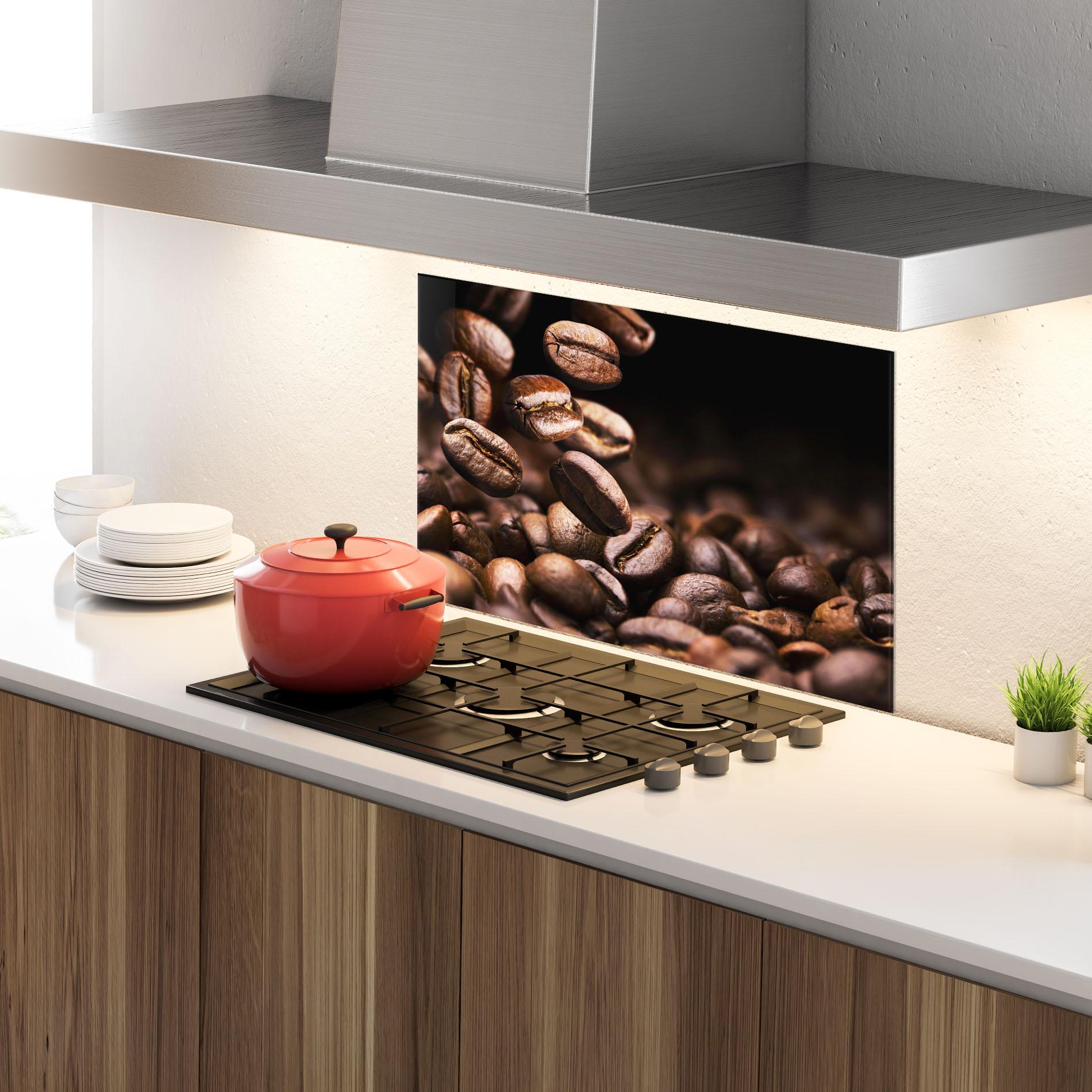 Panou Sticla Bucatarie Falling Coffee Beans mockup 4