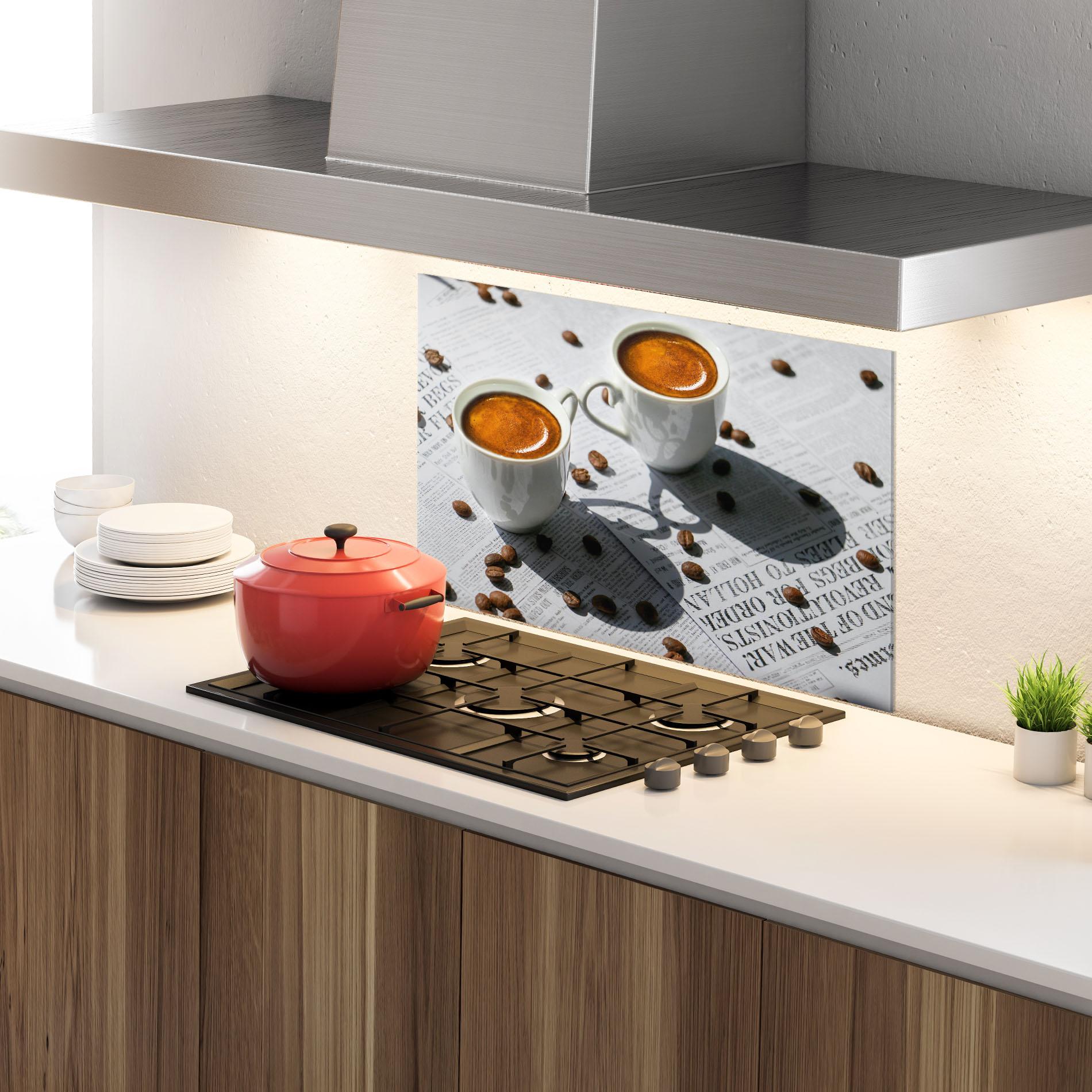 Panou Sticla Bucatarie Newspaper Coffee mockup 4