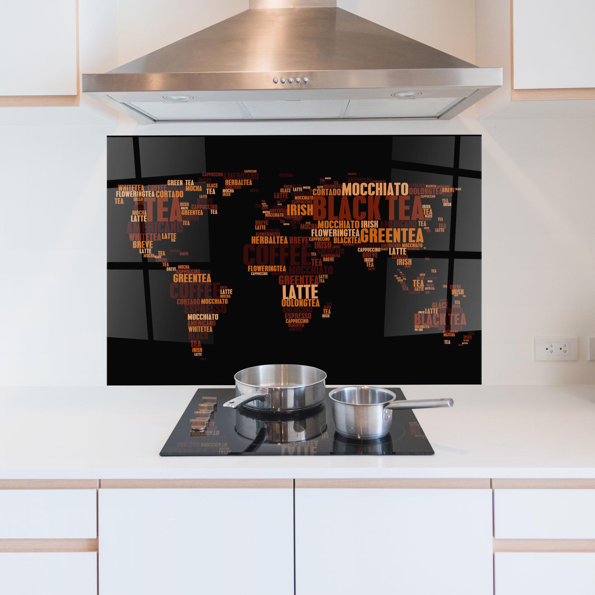 Panou Sticla Bucatarie Coffee Black Map mockup 5