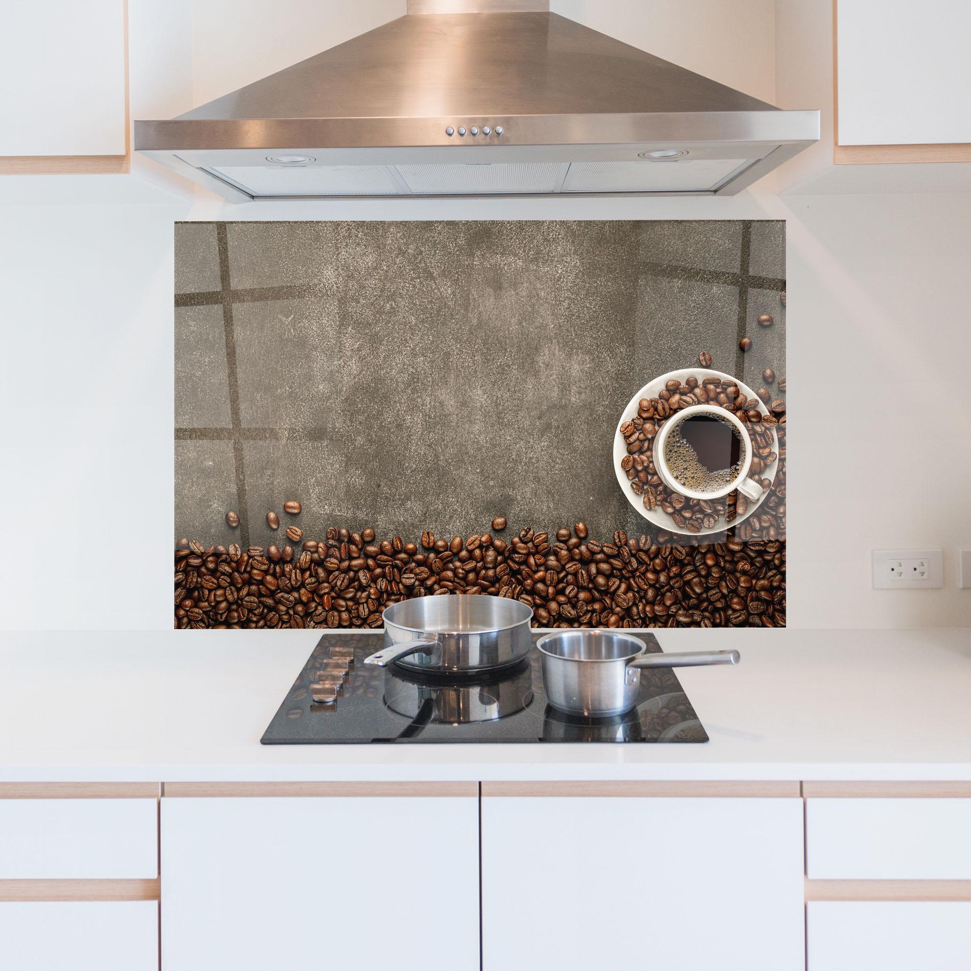 Panou Sticla Bucatarie Coffee On Grey Table mockup 5