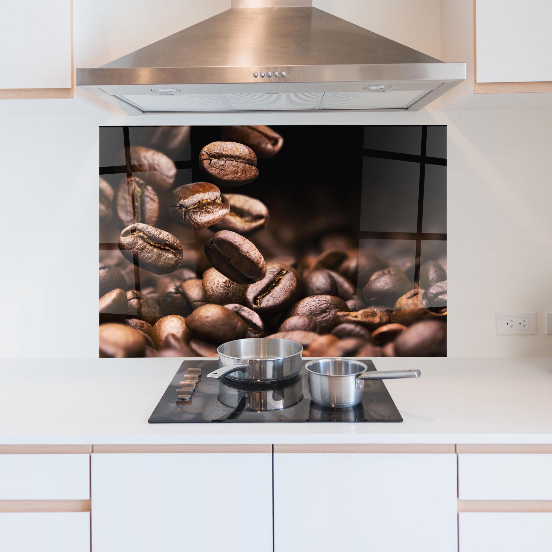 Panou Sticla Bucatarie Falling Coffee Beans mockup 5