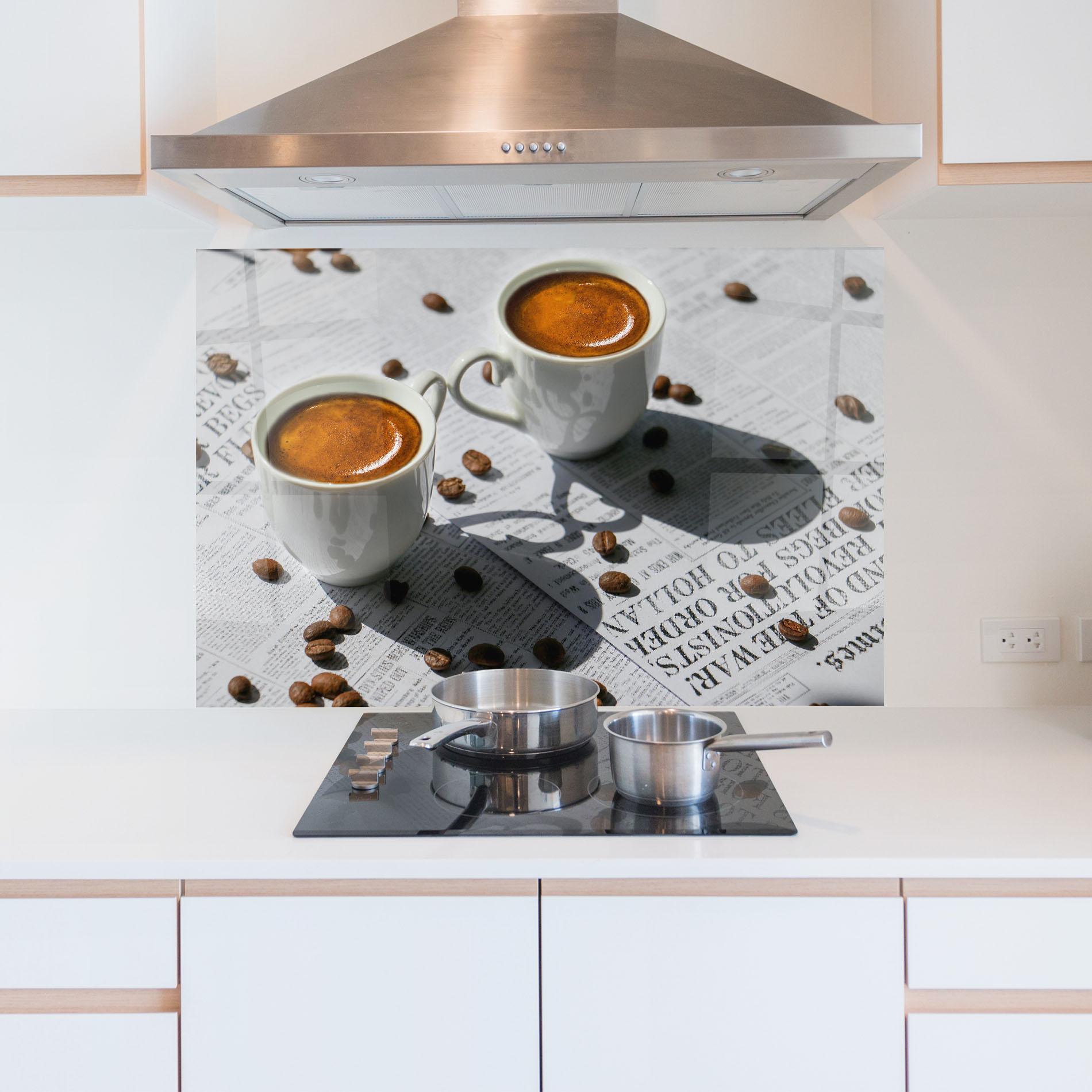 Panou Sticla Bucatarie Newspaper Coffee mockup 5