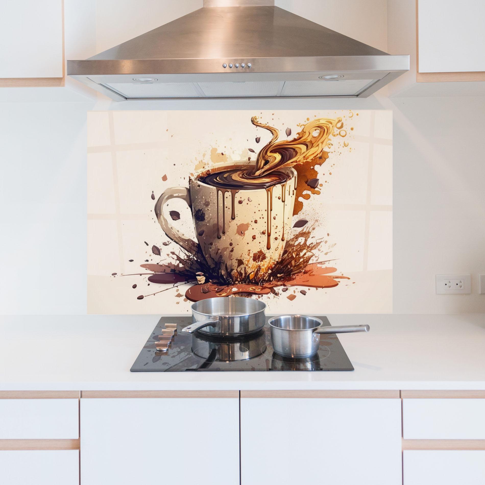 Panou Sticla Bucatarie Watercolor Cappuccino mockup 5