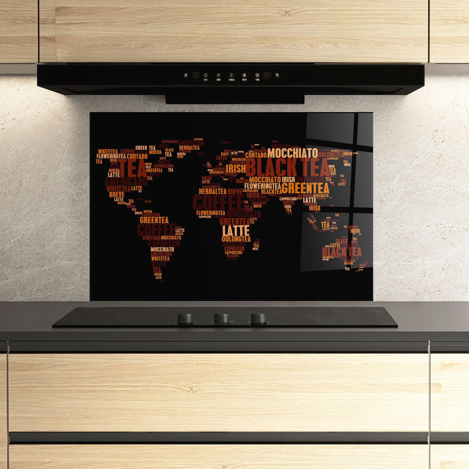 Panou Sticla Bucatarie Coffee Black Map mockup 3