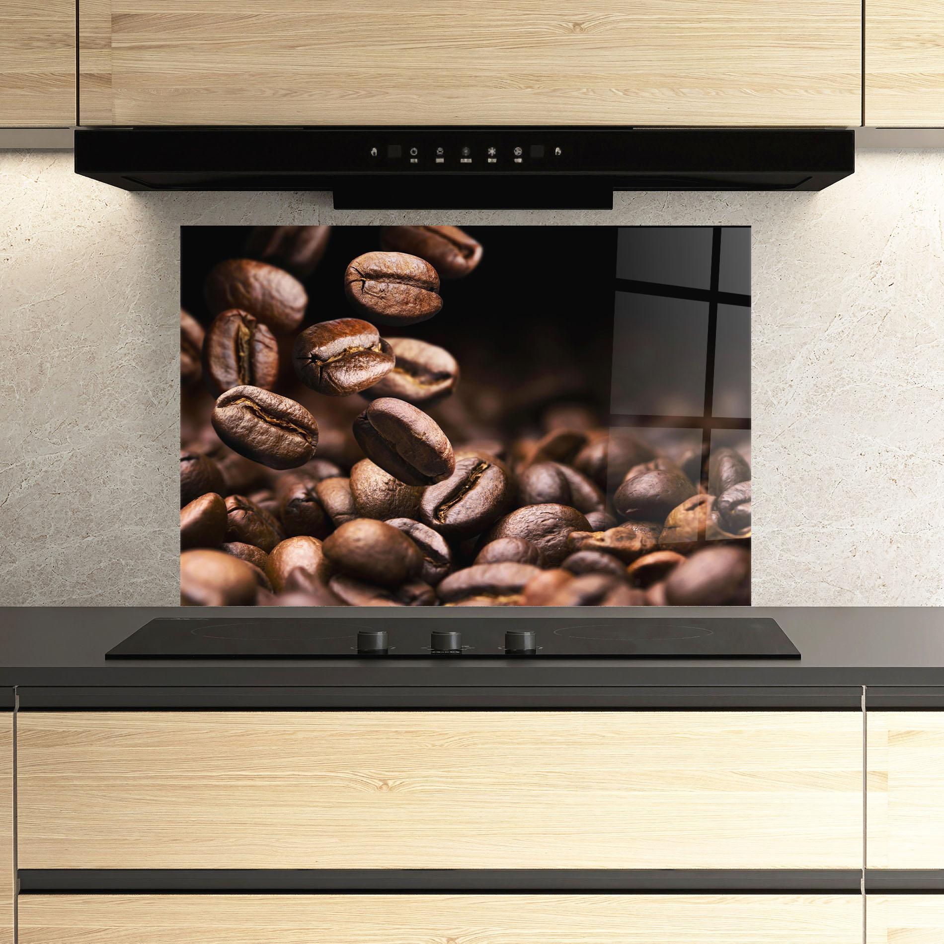 Panou Sticla Bucatarie Falling Coffee Beans mockup 3