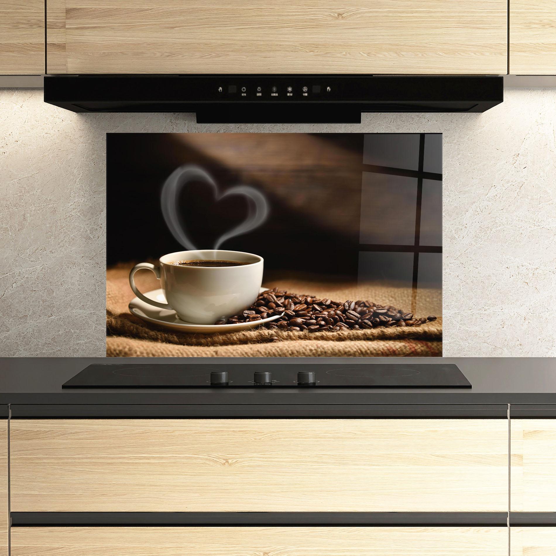 Panou Sticla Bucatarie Heart Coffee Smoke mockup 3