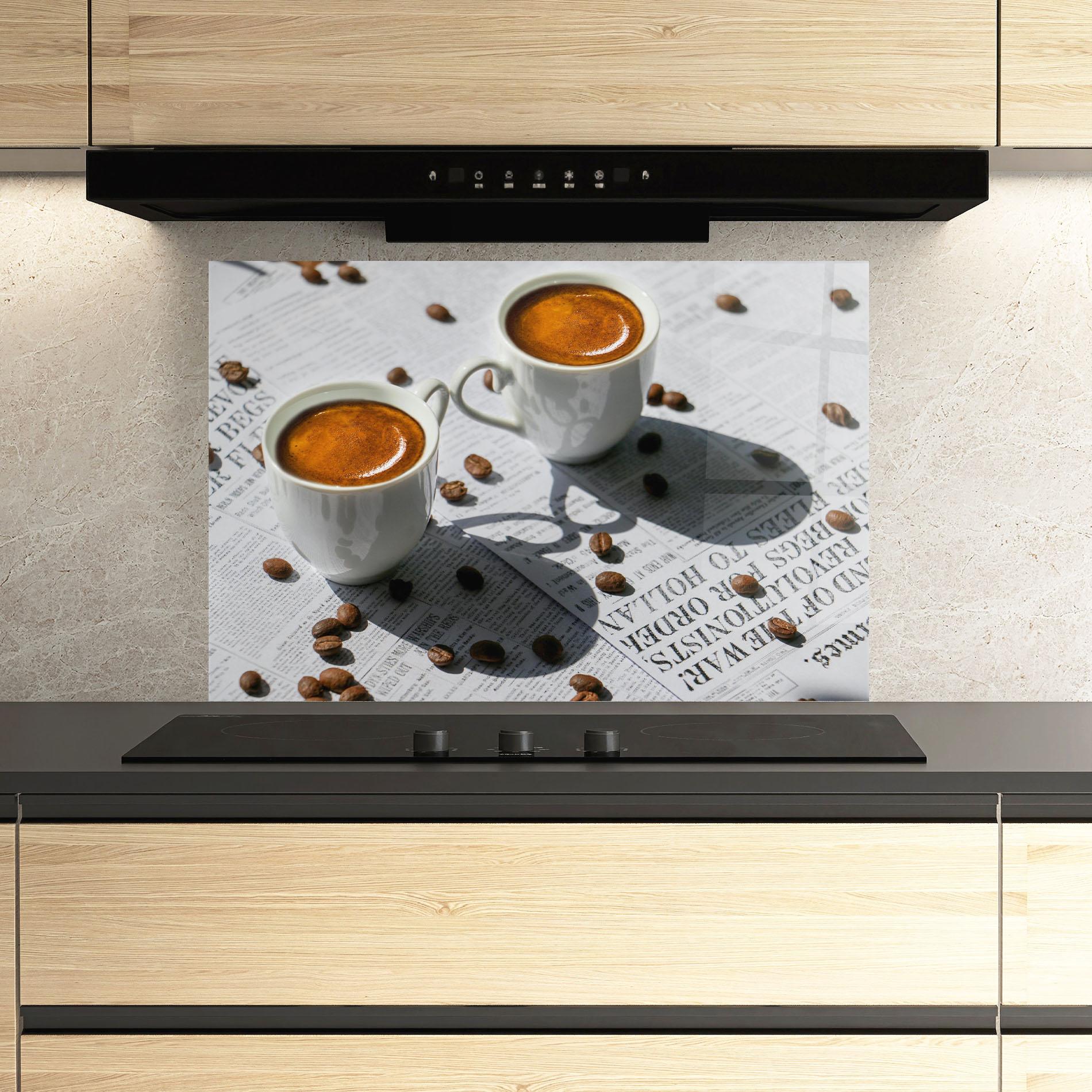 Panou Sticla Bucatarie Newspaper Coffee mockup 3