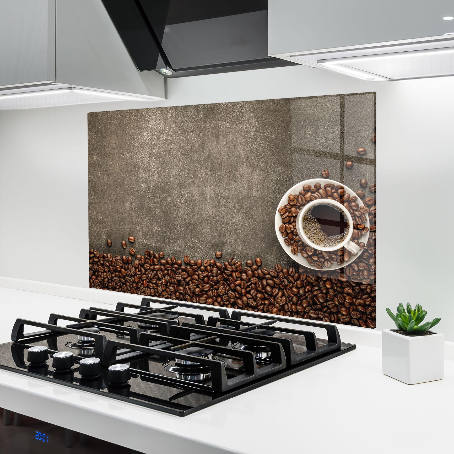 Panou Sticla Bucatarie Coffee On Grey Table mockup 6