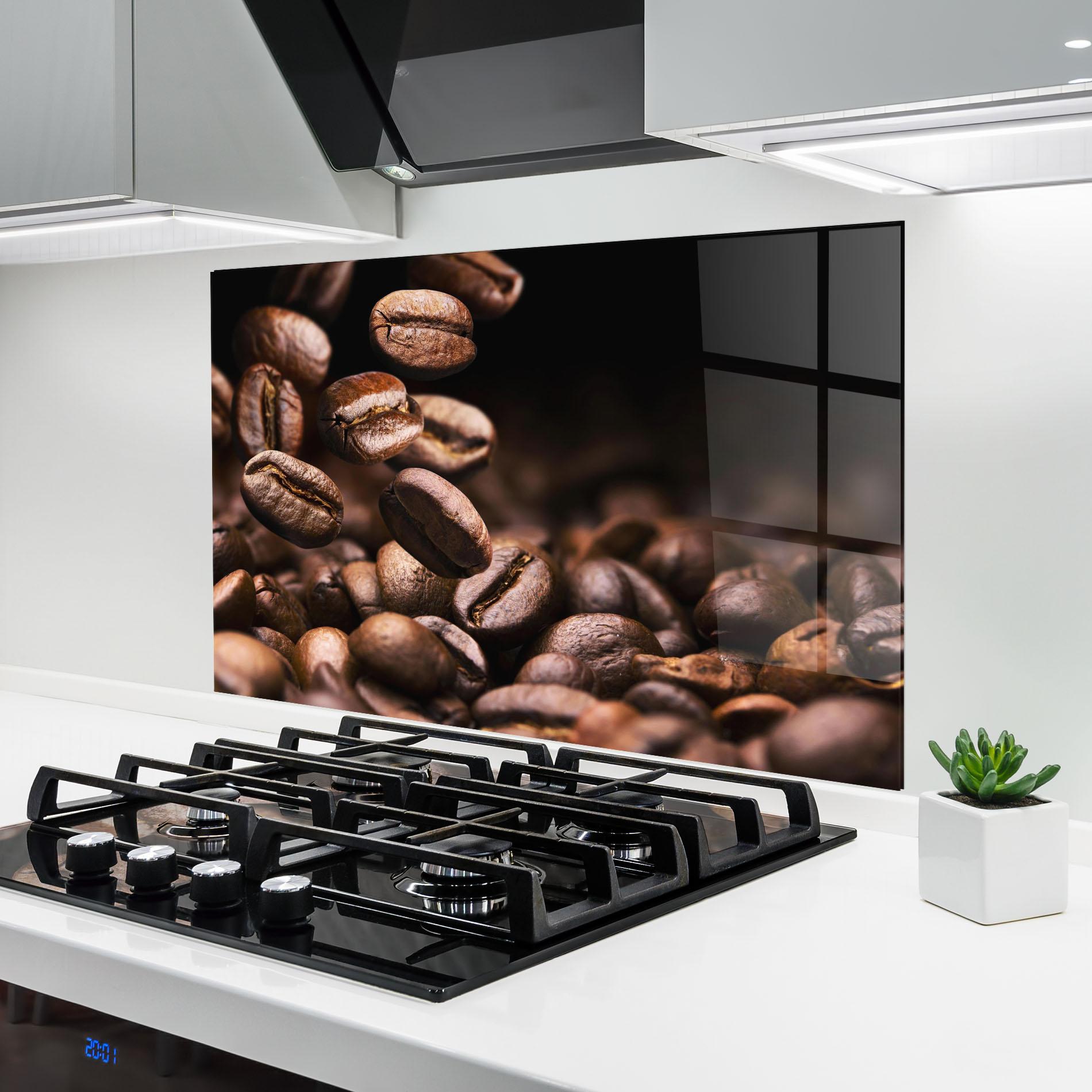 Panou Sticla Bucatarie Falling Coffee Beans mockup 6