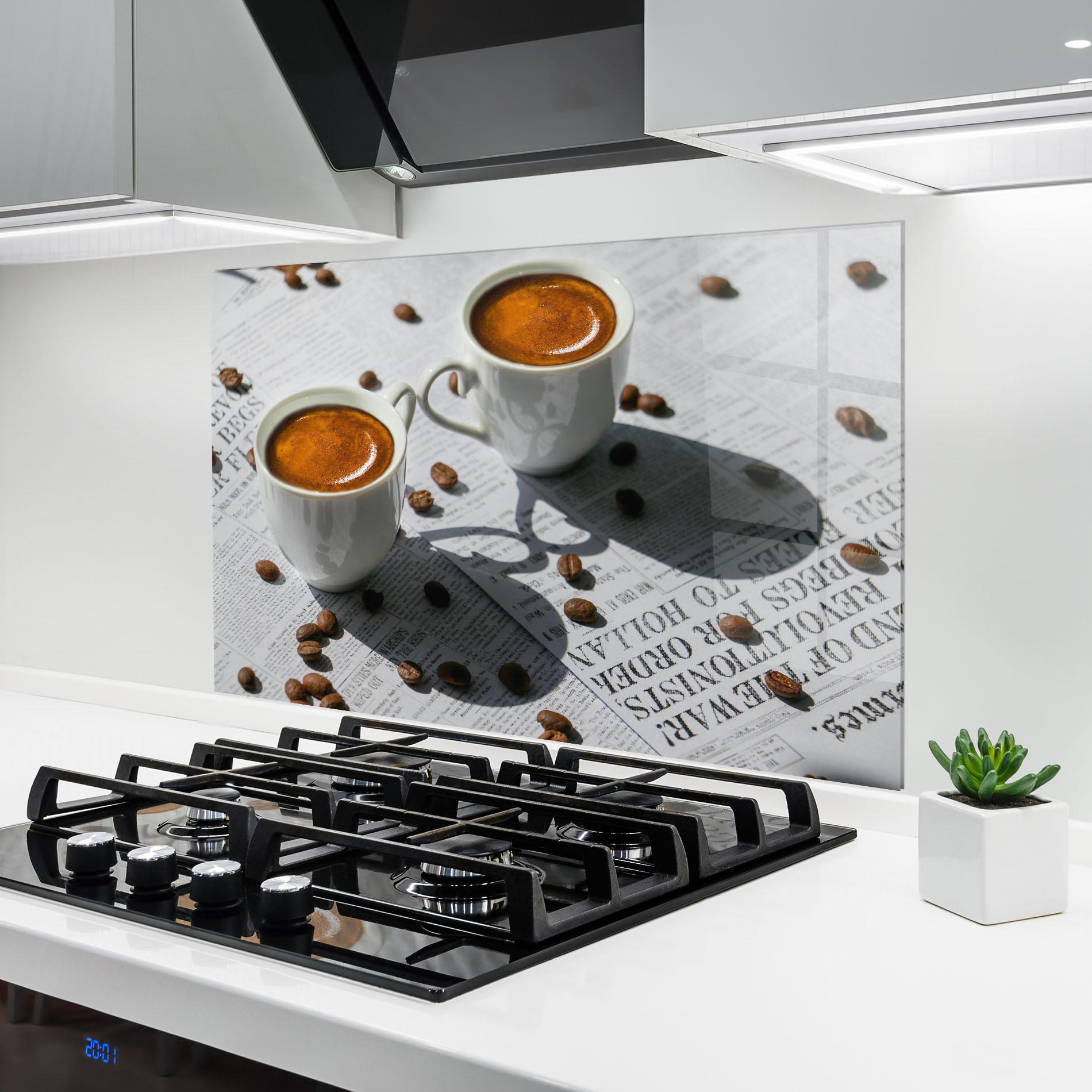 Panou Sticla Bucatarie Newspaper Coffee mockup 6