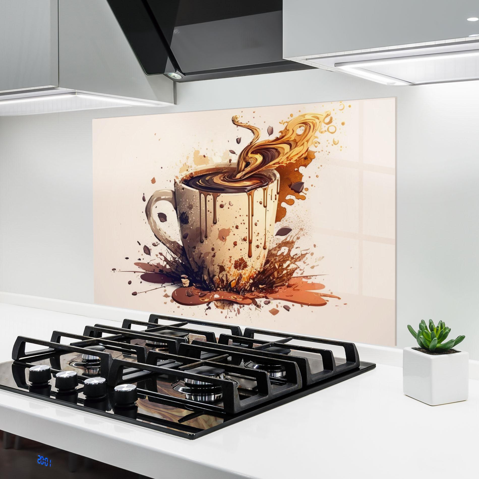 Panou Sticla Bucatarie Watercolor Cappuccino mockup 6