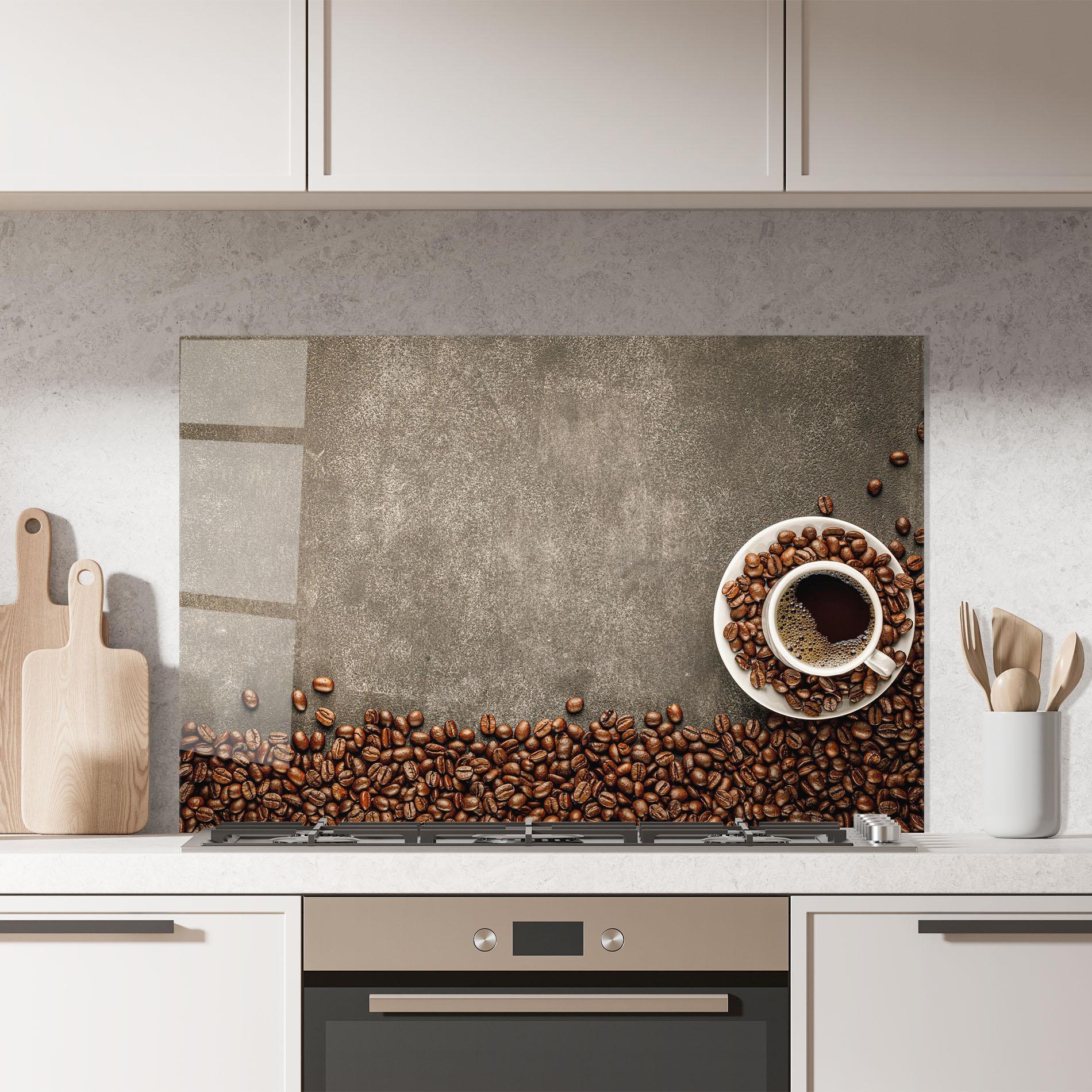 Panou Sticla Bucatarie Coffee On Grey Table mockup 7