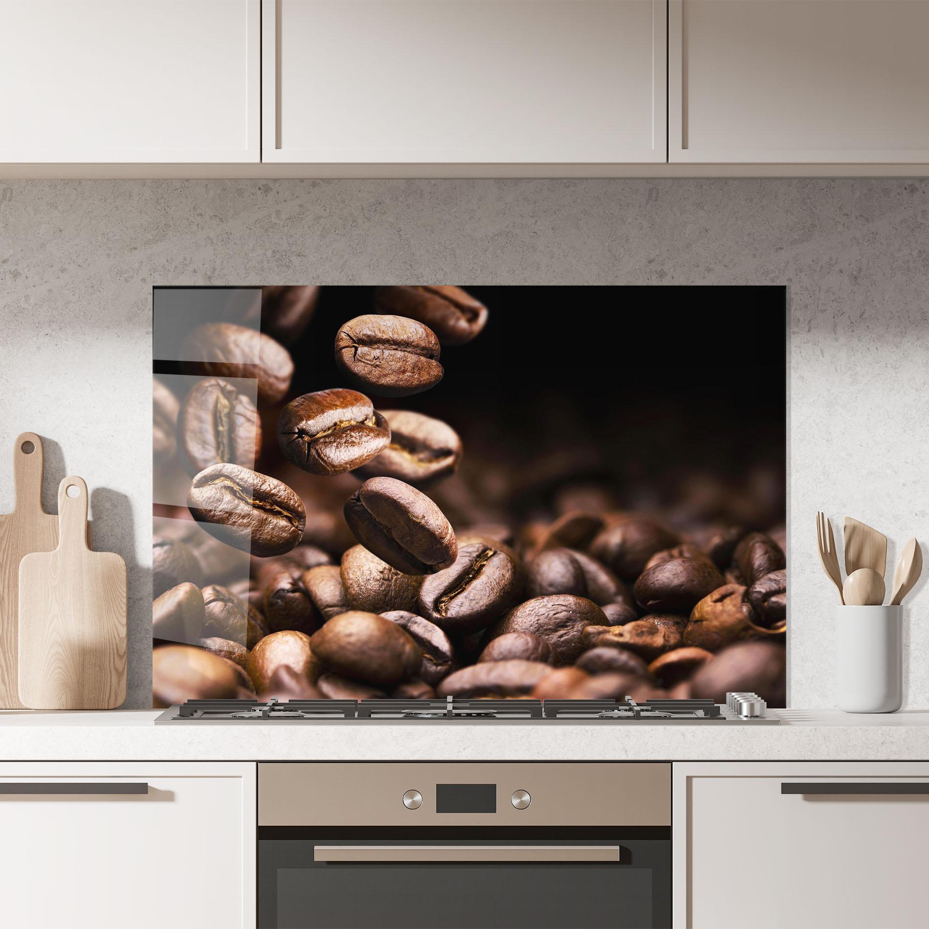 Panou Sticla Bucatarie Falling Coffee Beans mockup 7