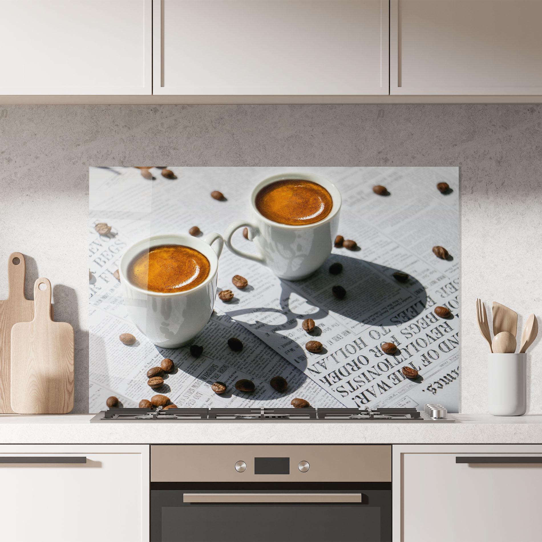 Panou Sticla Bucatarie Newspaper Coffee mockup 7