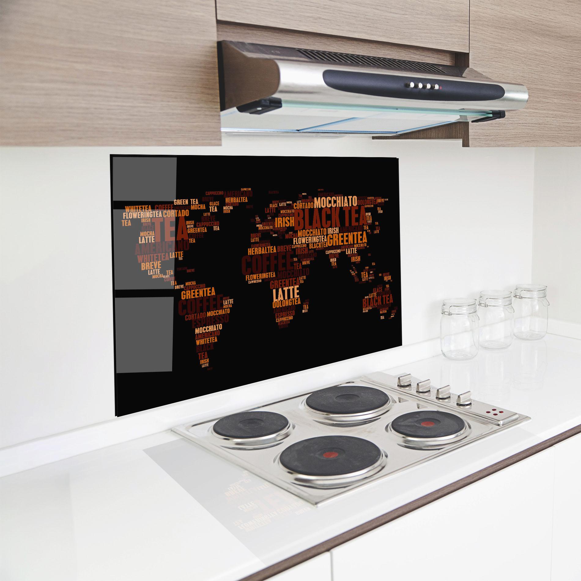 Panou Sticla Bucatarie Coffee Black Map mockup 8