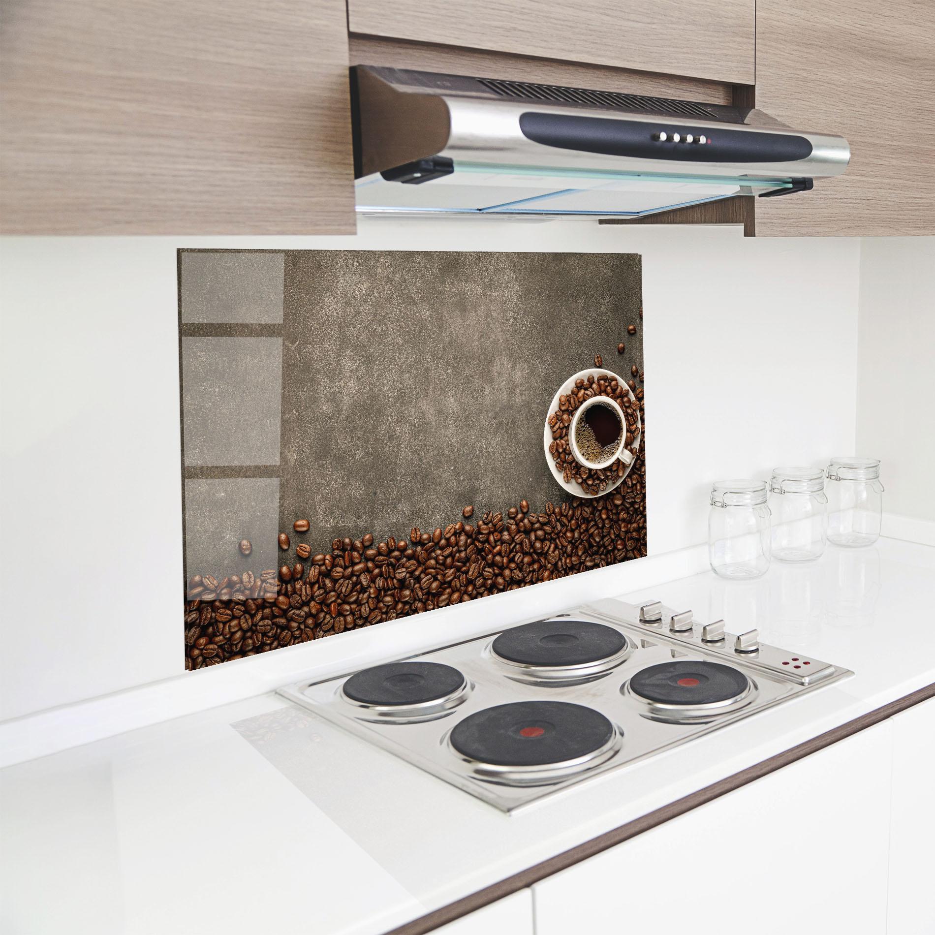 Panou Sticla Bucatarie Coffee On Grey Table mockup 8