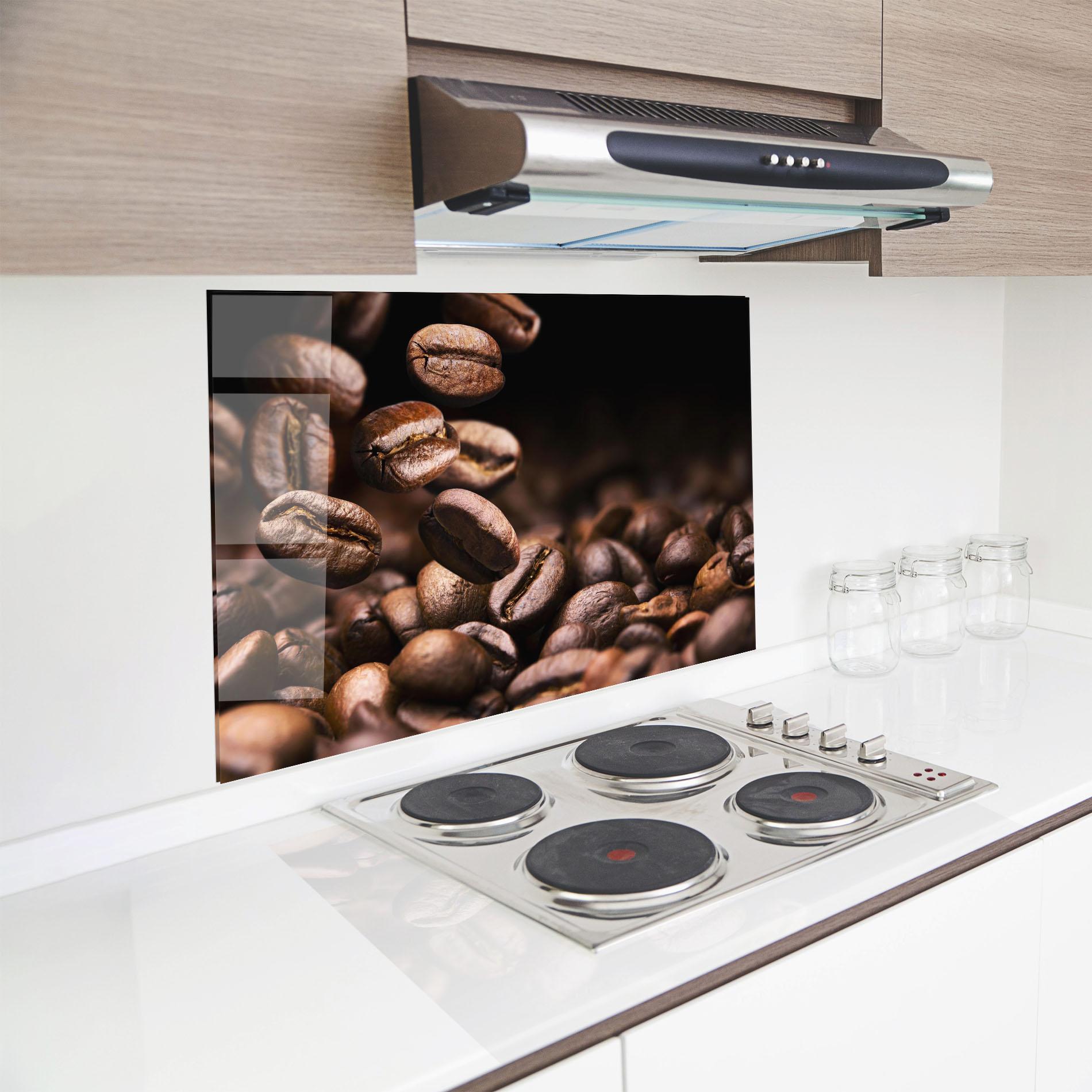 Panou Sticla Bucatarie Falling Coffee Beans mockup 8