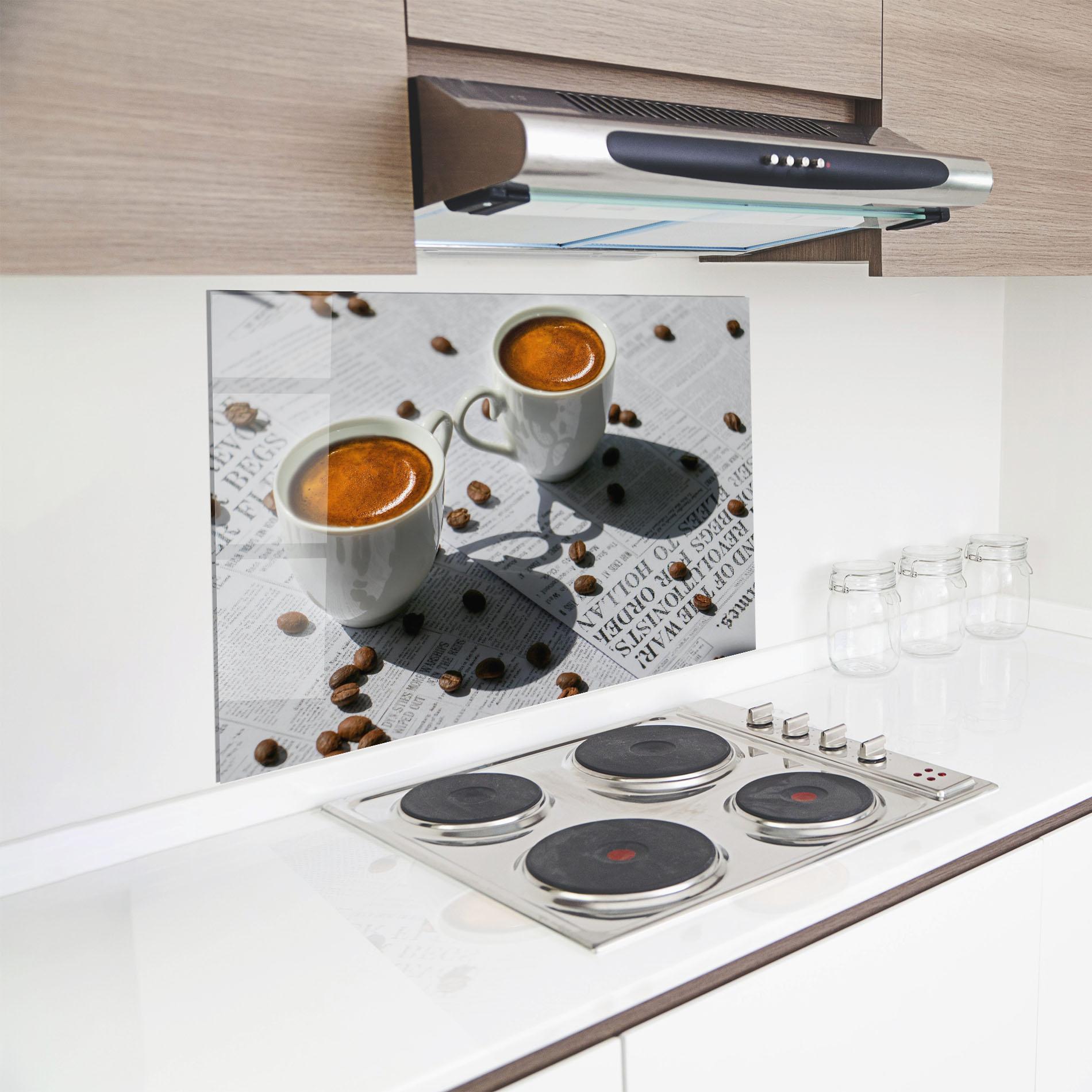 Panou Sticla Bucatarie Newspaper Coffee mockup 8