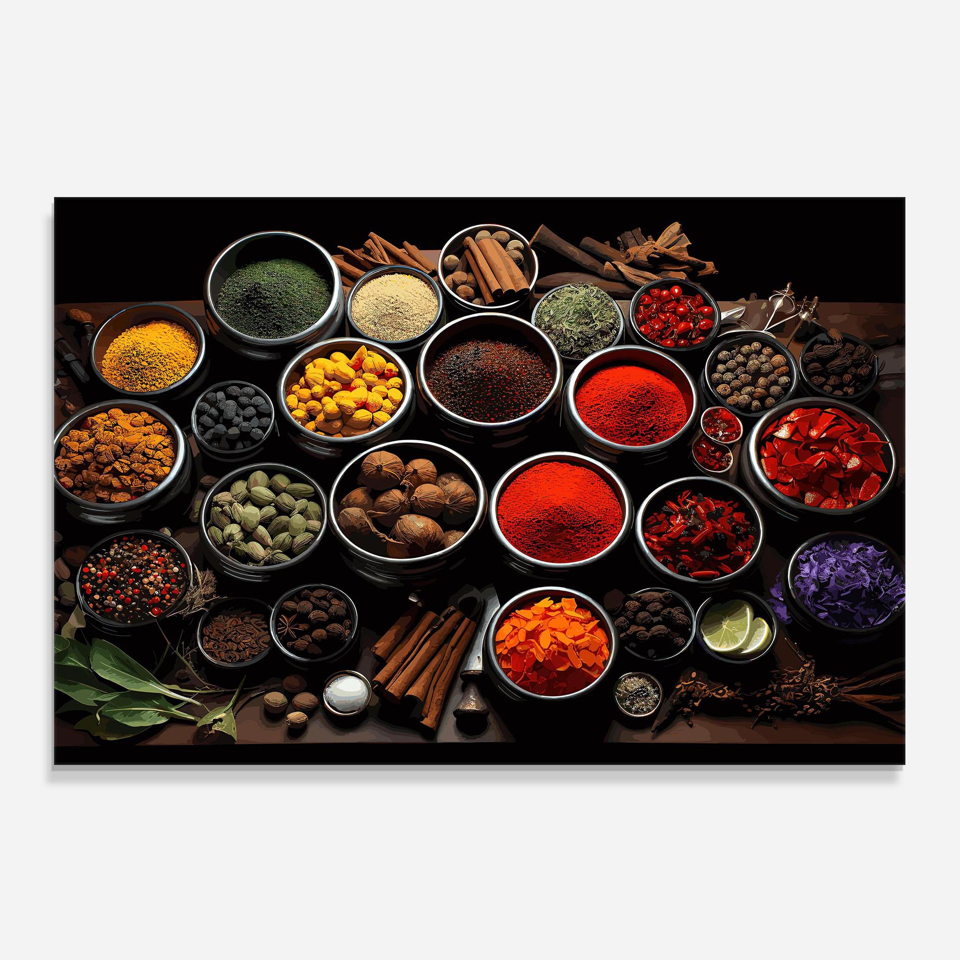 Panou Sticla Bucatarie Colorful Herbs Art mockup 0