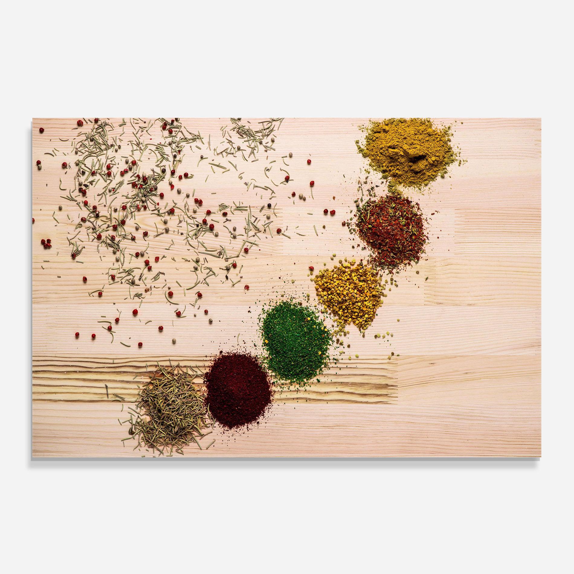 Panou Sticla Bucatarie Spices Wooden Table mockup 0