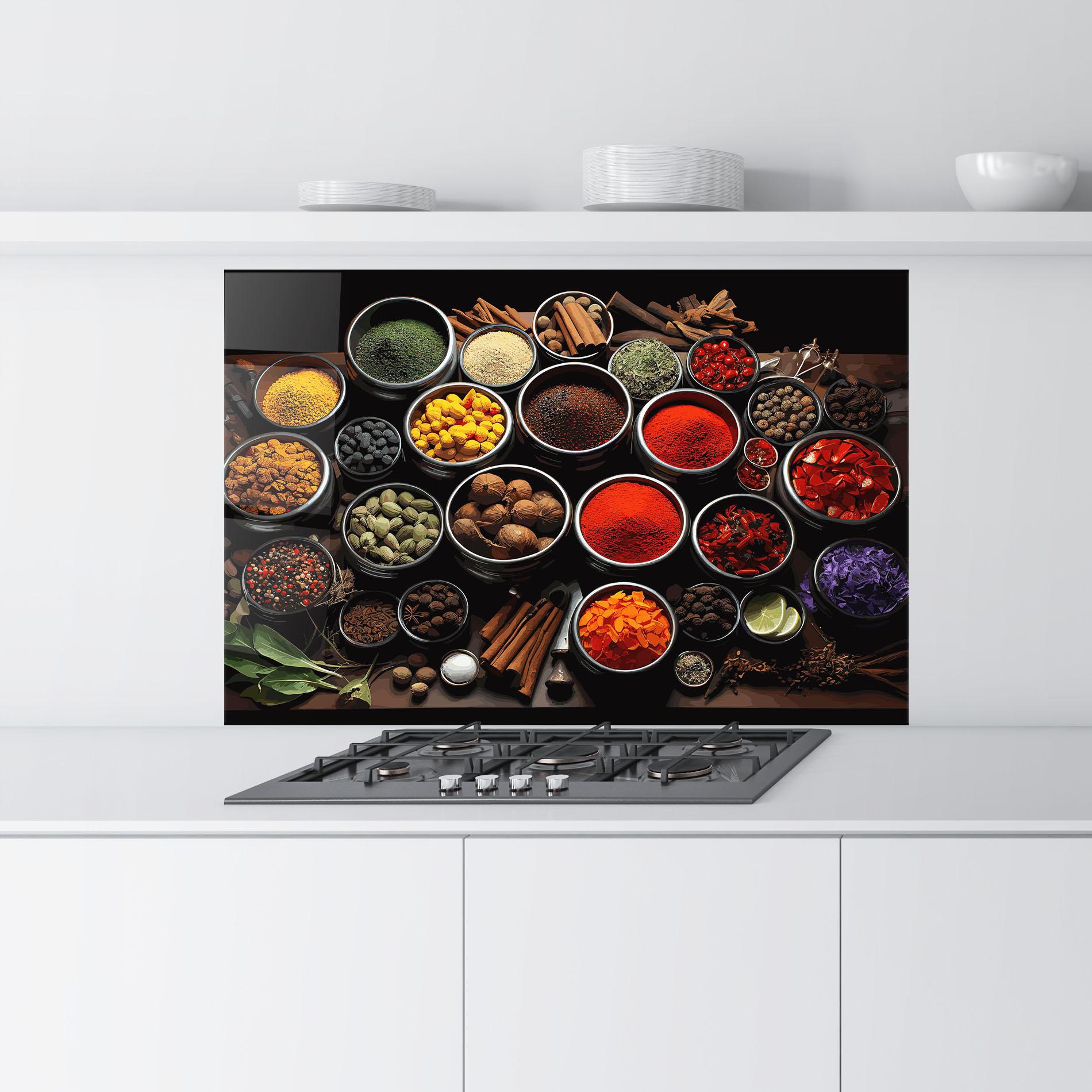 Panou Sticla Bucatarie Colorful Herbs Art mockup 9