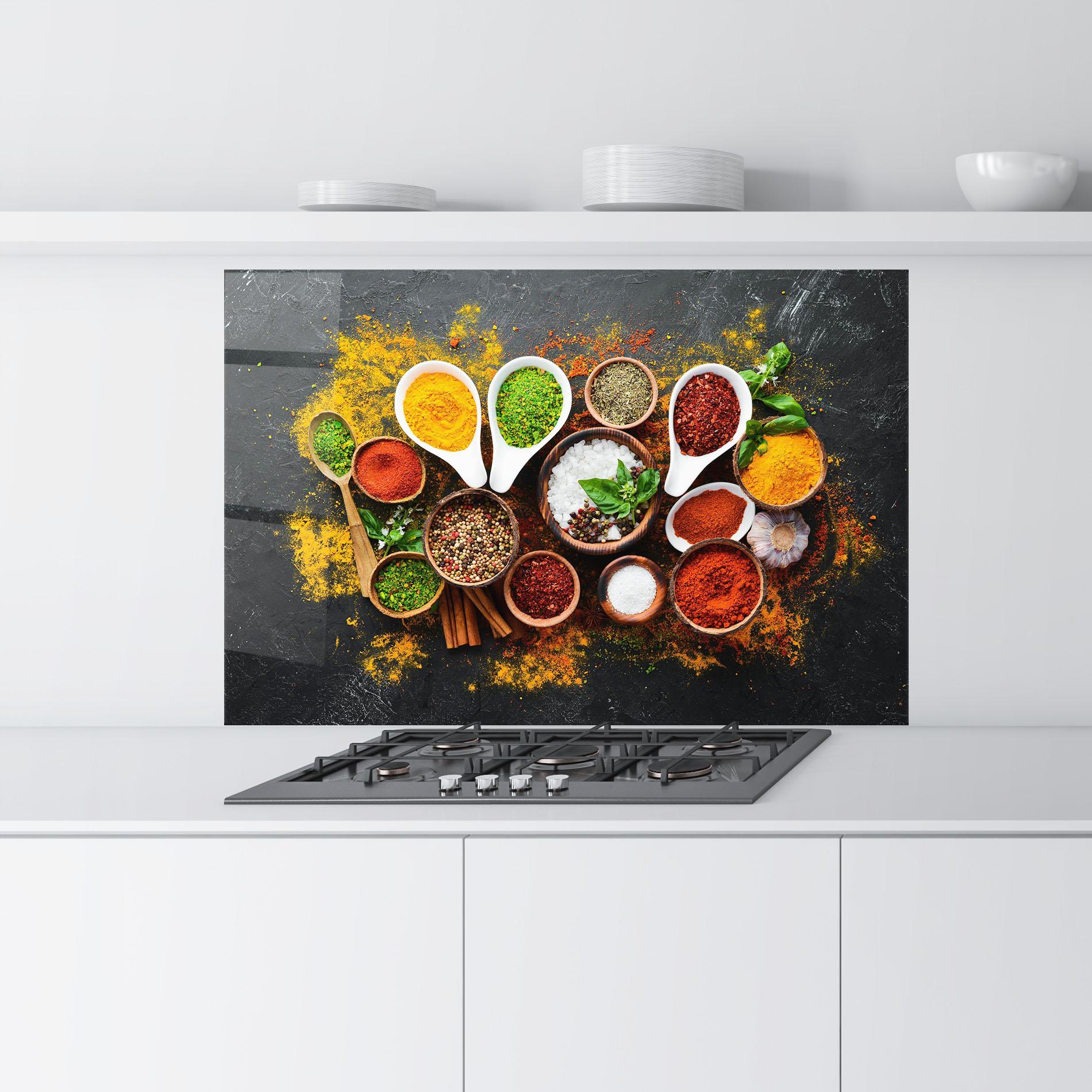 Panou Sticla Bucatarie Colorful Herbs Spices mockup 9