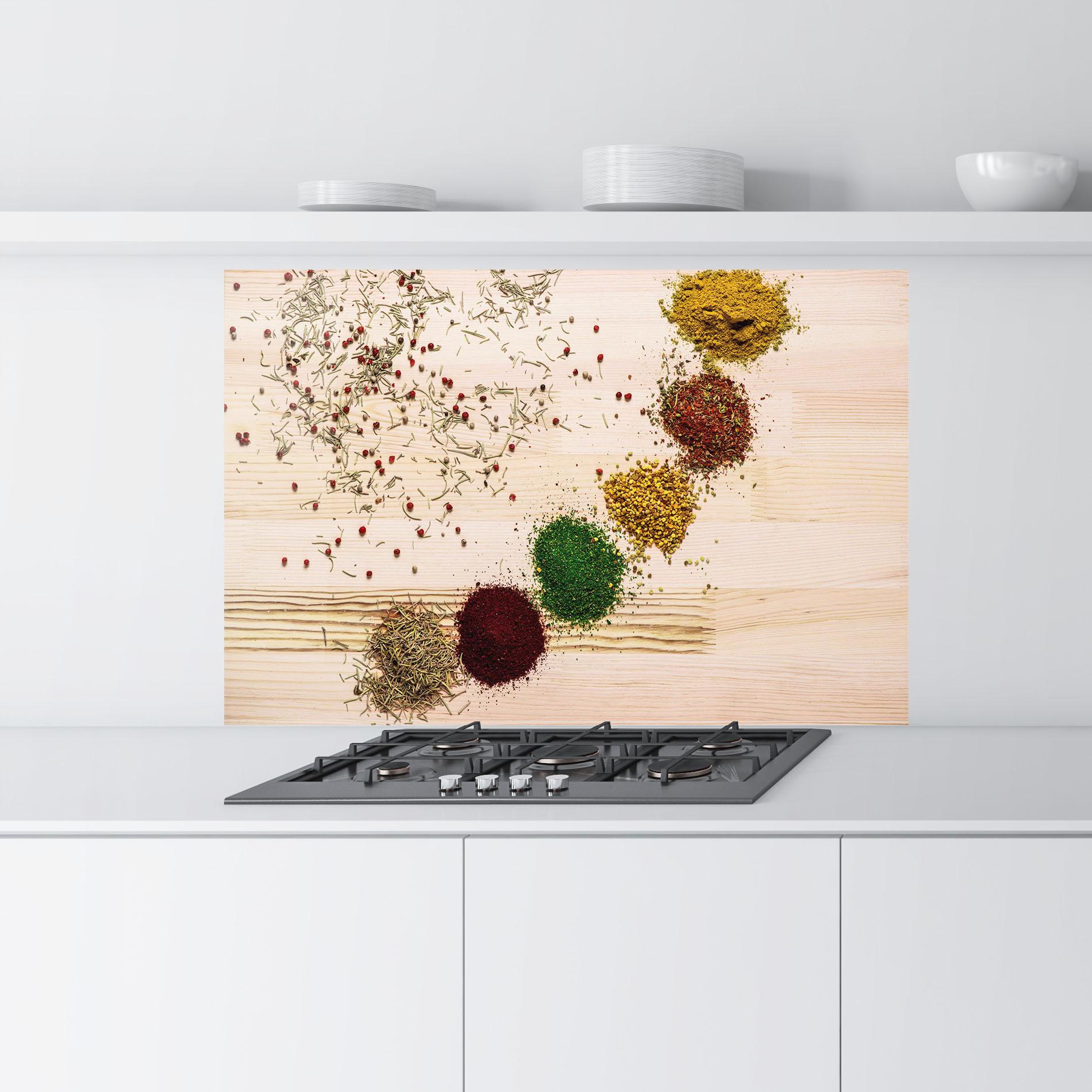 Panou Sticla Bucatarie Spices Wooden Table mockup 9