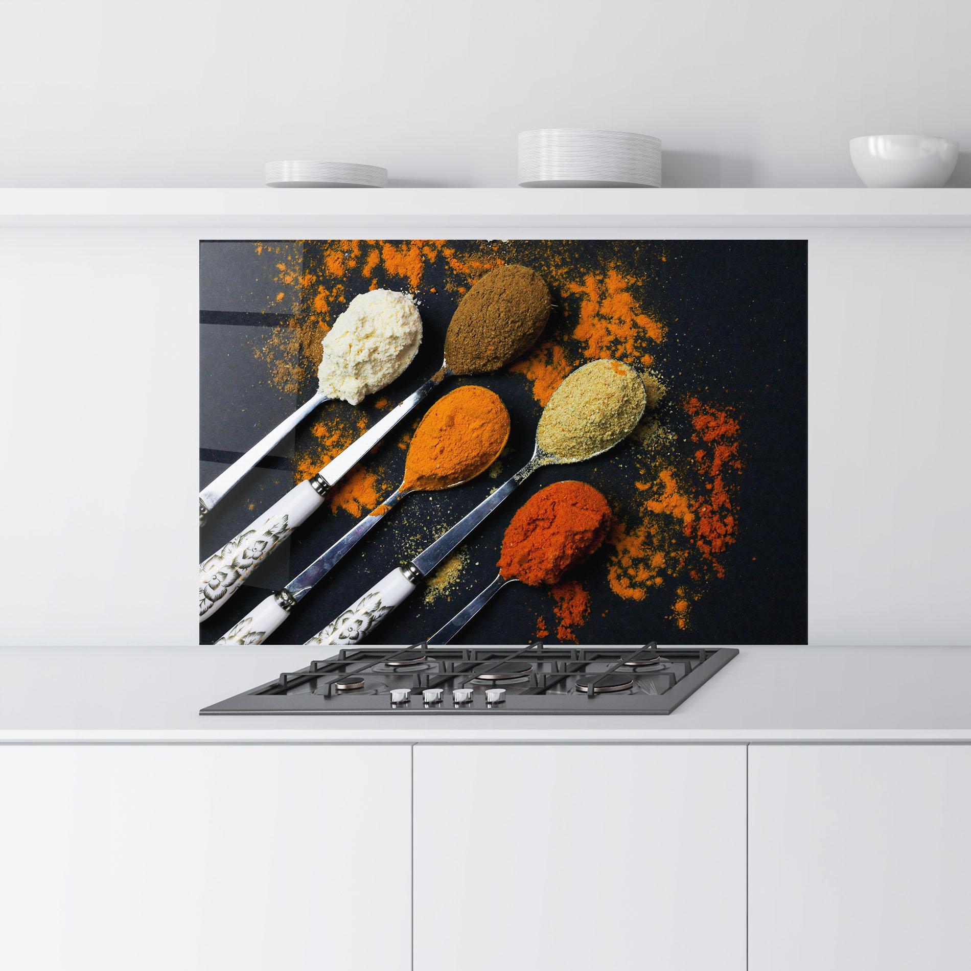 Panou Sticla Bucatarie Spoons With Spices mockup 9