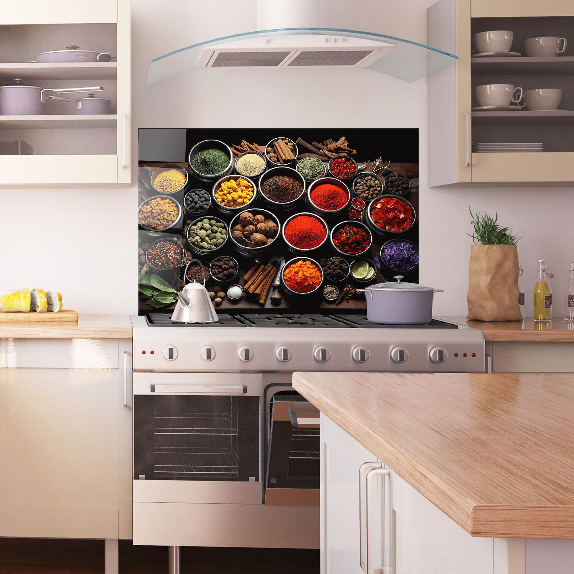 Panou Sticla Bucatarie Colorful Herbs Art mockup 1