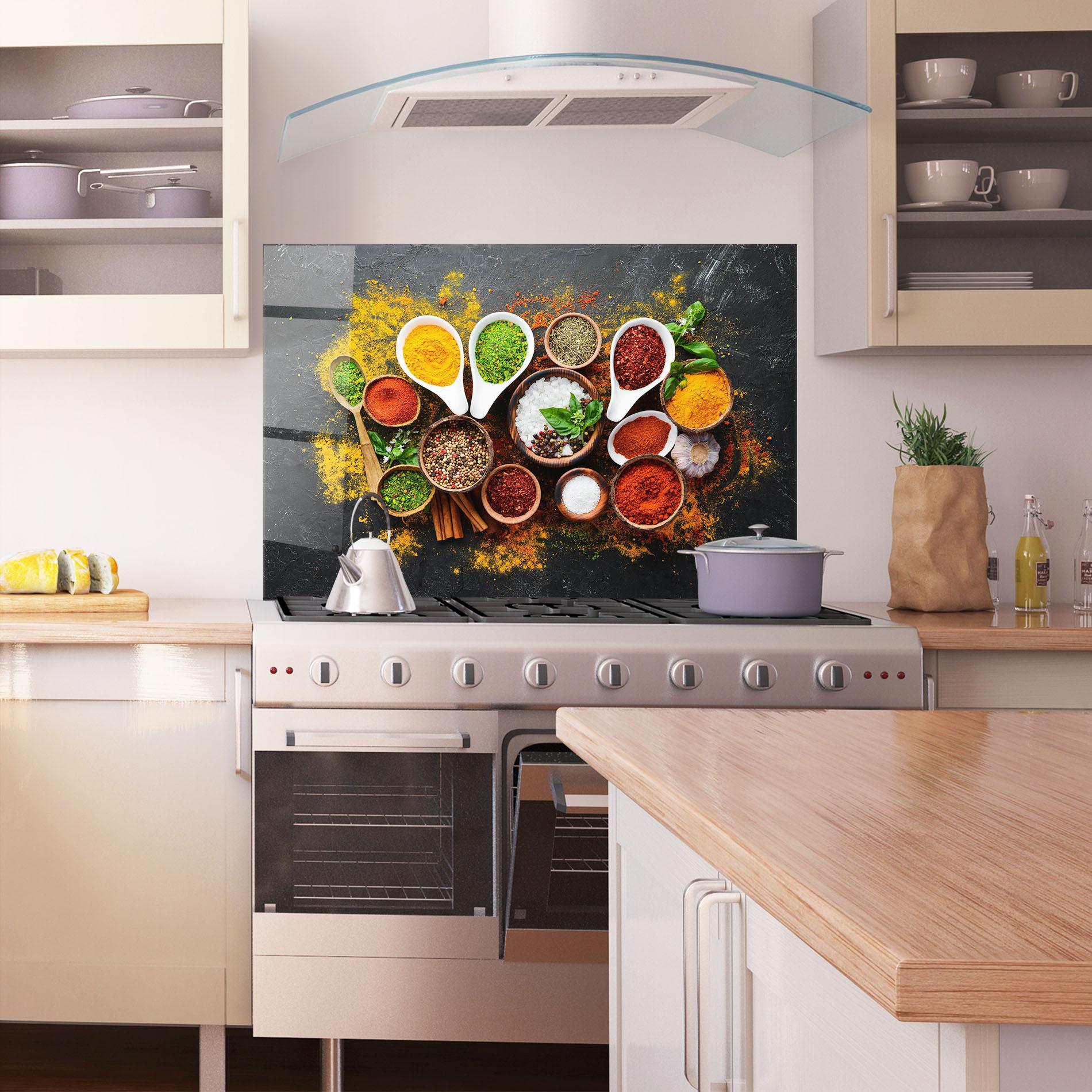 Panou Sticla Bucatarie Colorful Herbs Spices mockup 1