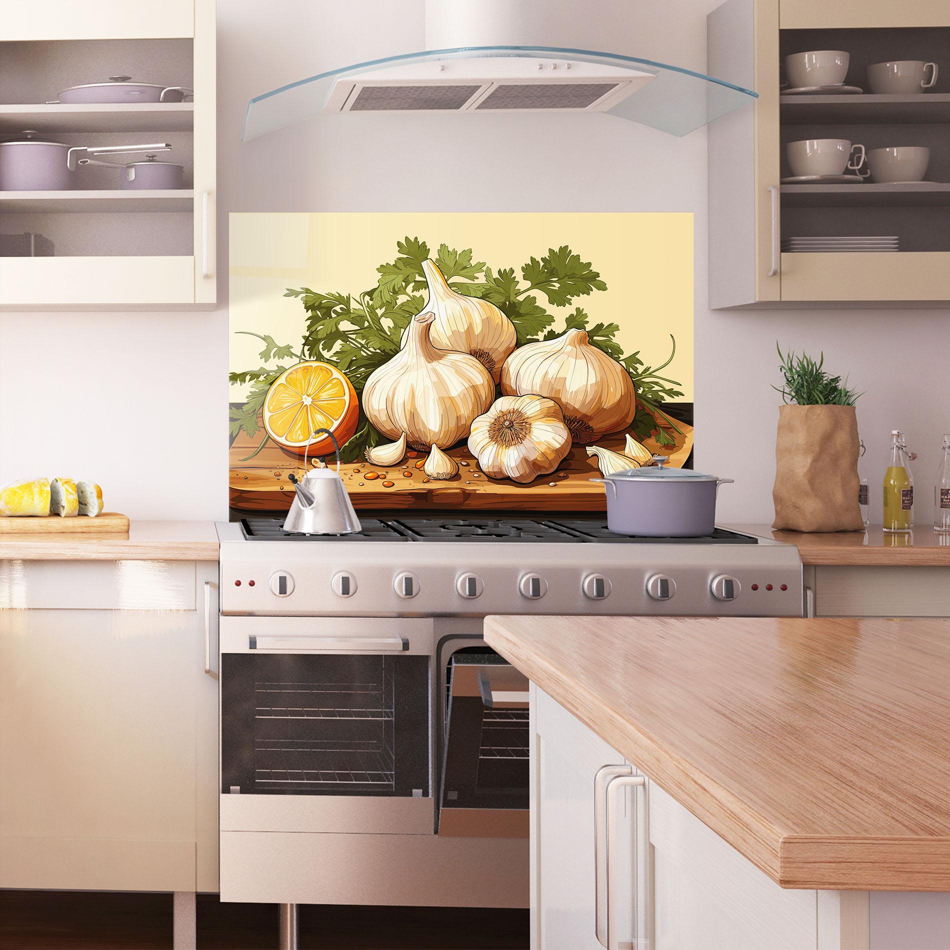 Panou Sticla Bucatarie Garlic Lemon mockup 1