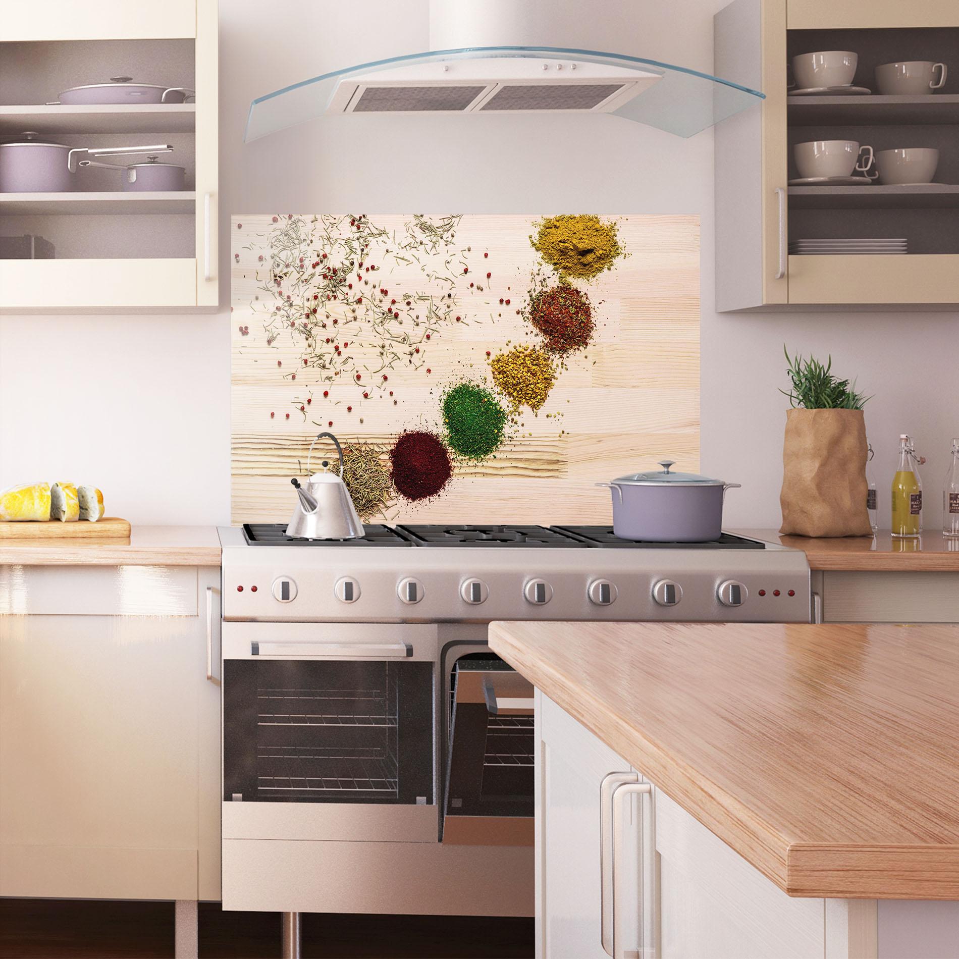 Panou Sticla Bucatarie Spices Wooden Table mockup 1