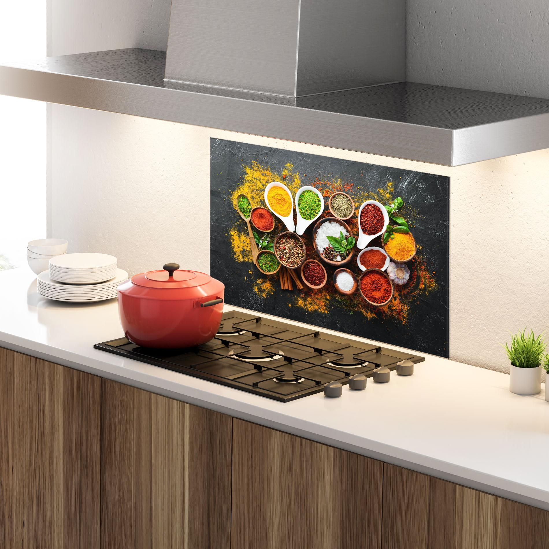 Panou Sticla Bucatarie Colorful Herbs Spices mockup 4