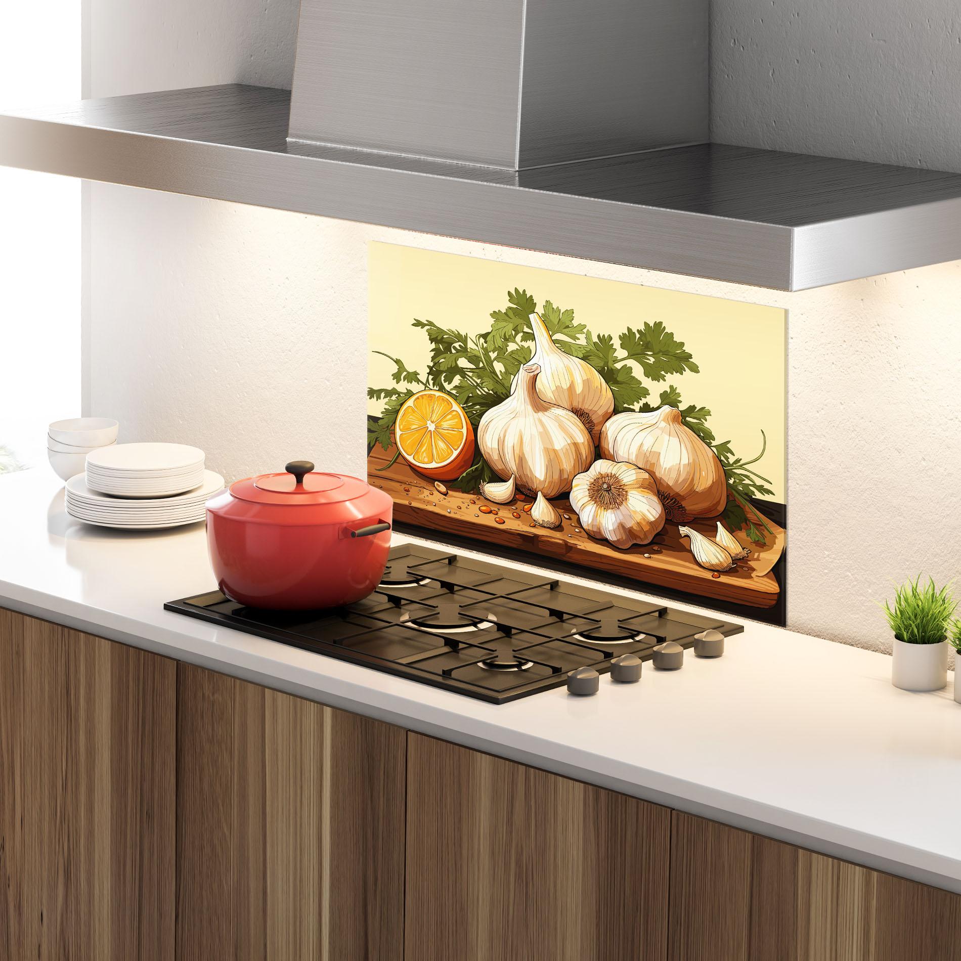 Panou Sticla Bucatarie Garlic Lemon mockup 4