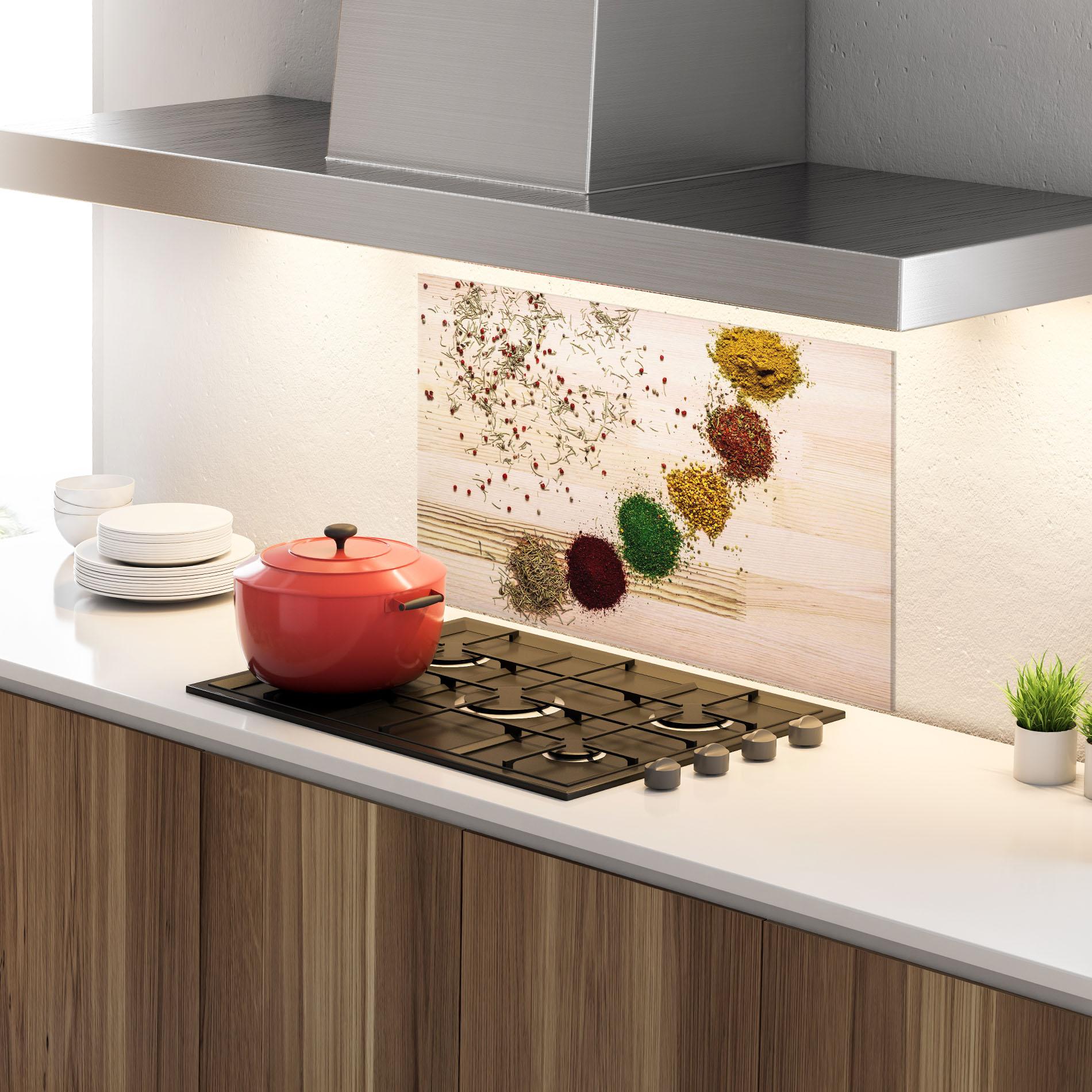 Panou Sticla Bucatarie Spices Wooden Table mockup 4