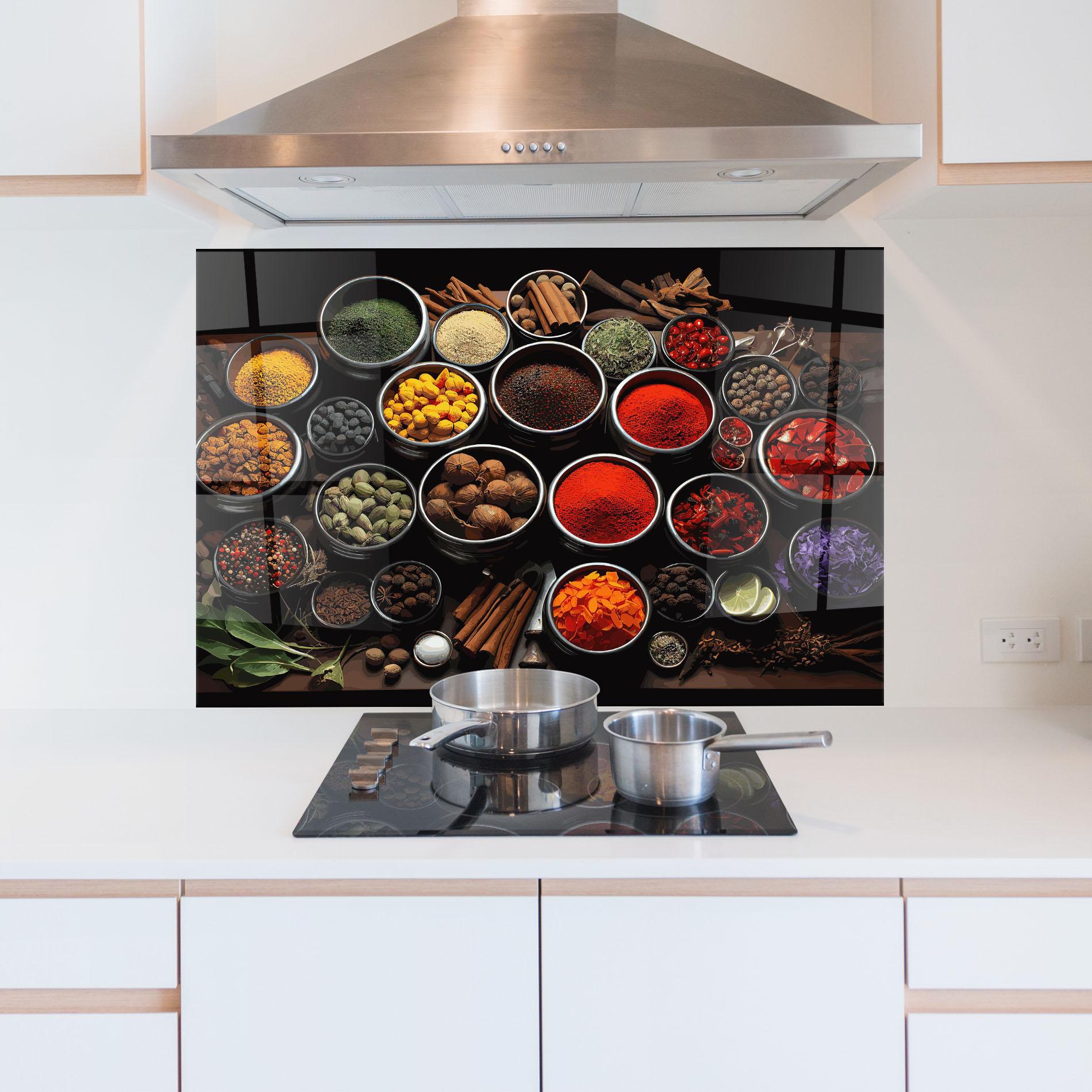 Panou Sticla Bucatarie Colorful Herbs Art mockup 5