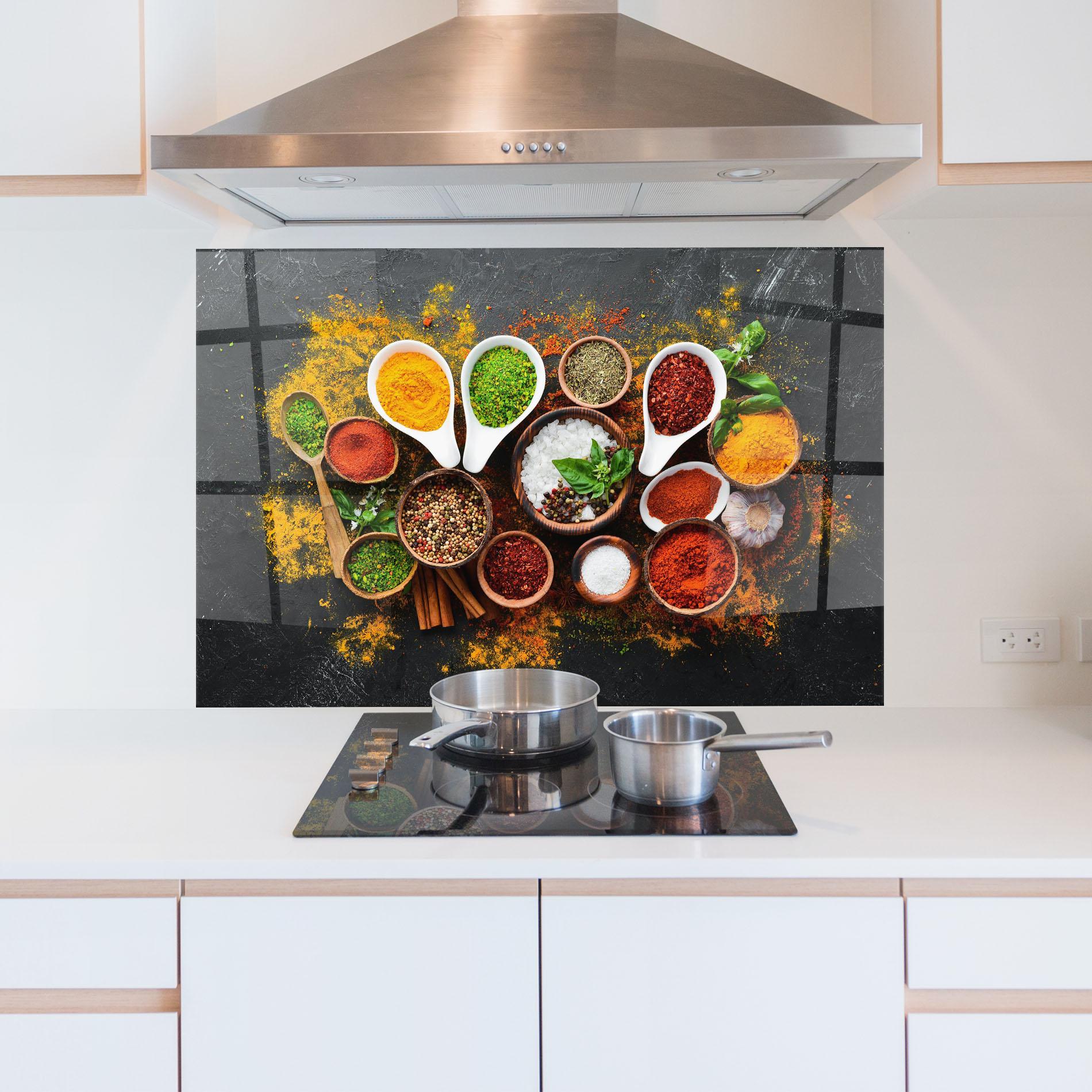 Panou Sticla Bucatarie Colorful Herbs Spices mockup 5