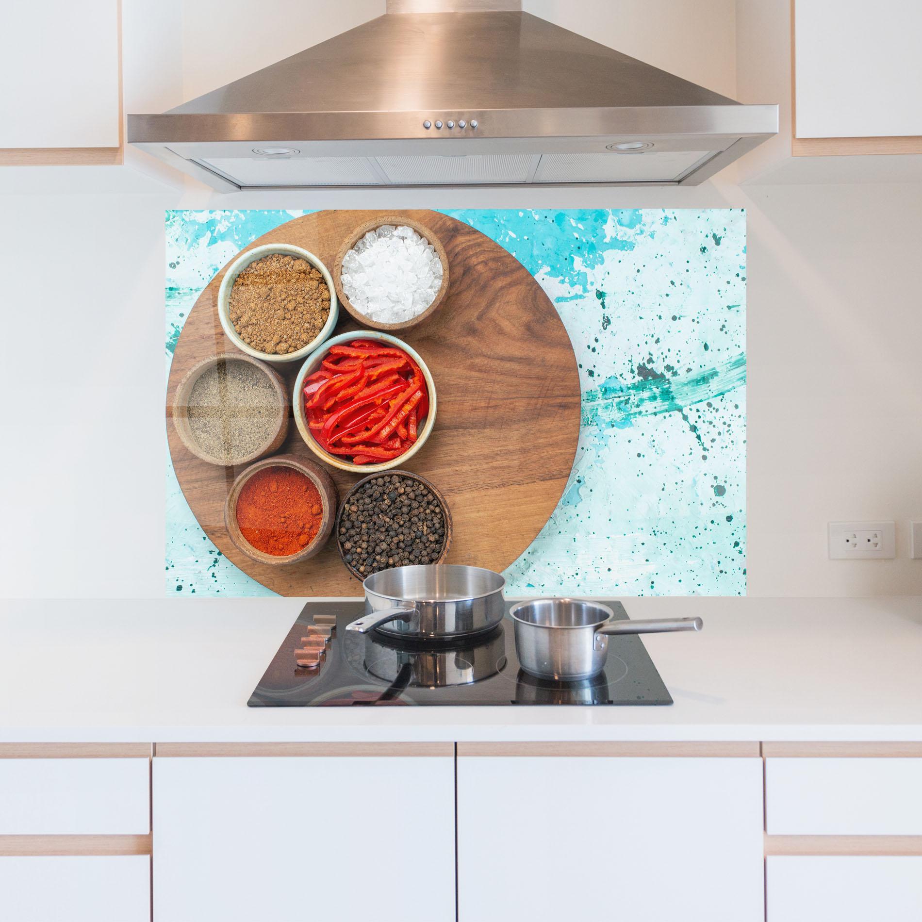 Panou Sticla Bucatarie Spices On Blue mockup 5