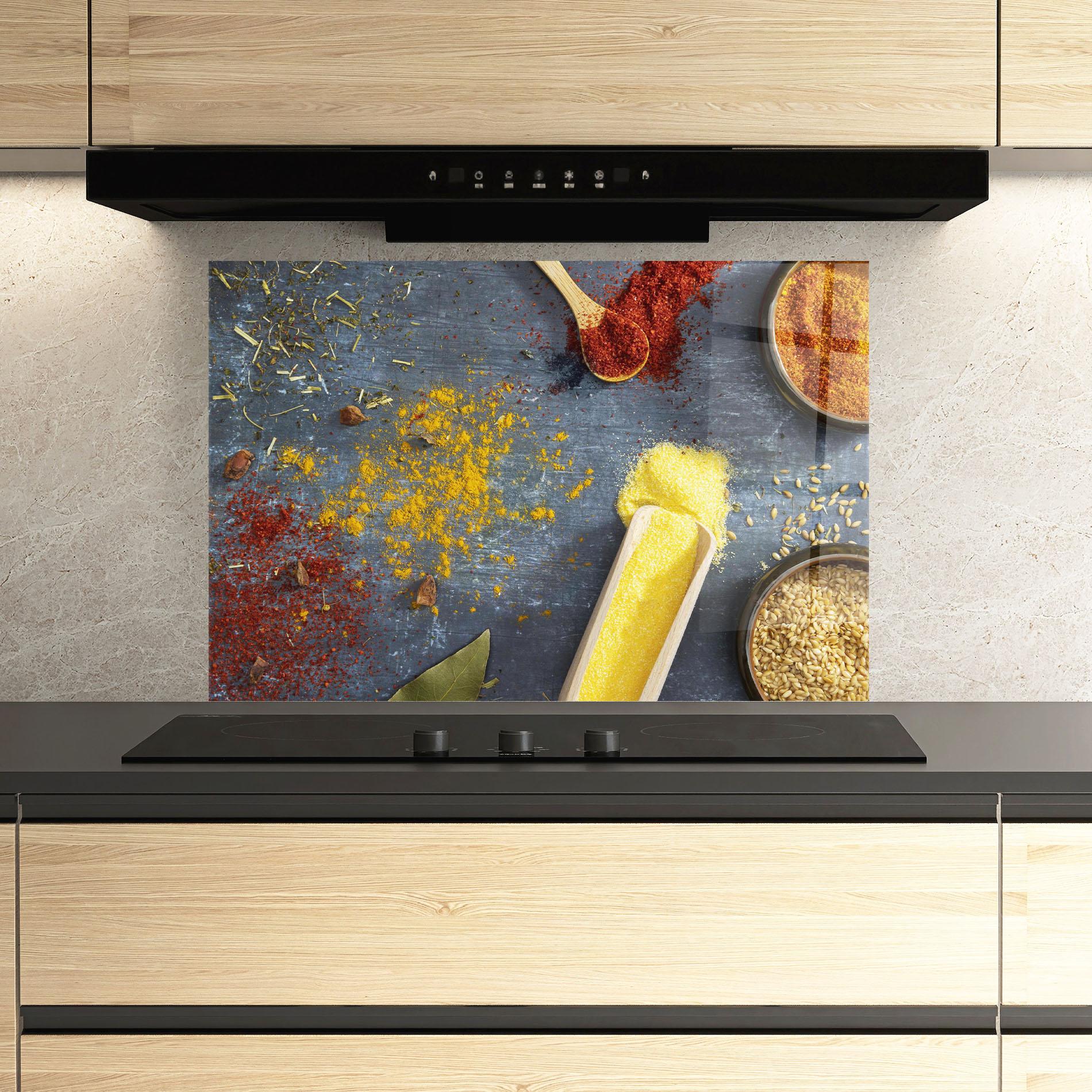 Panou Sticla Bucatarie Bowls With Spices mockup 3