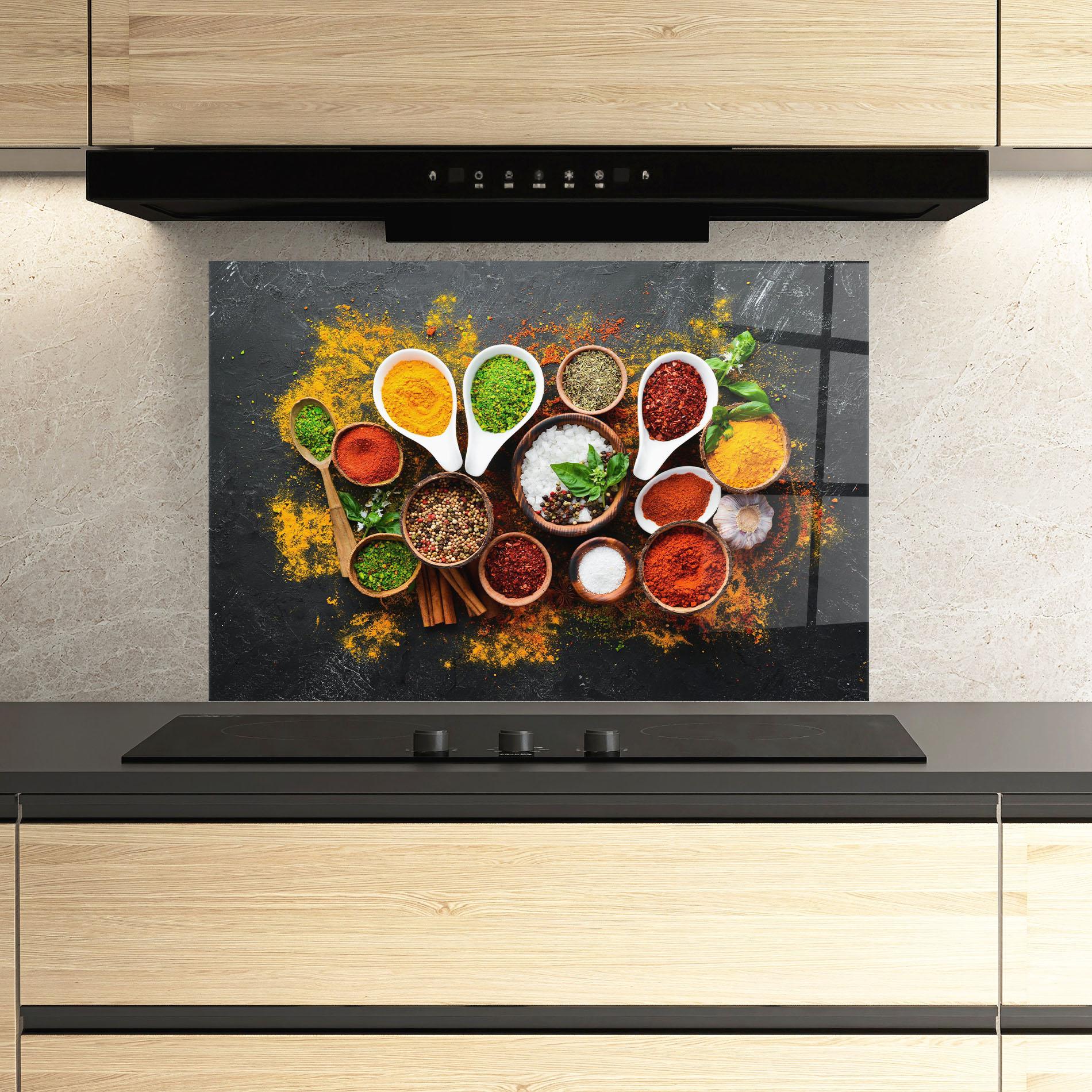 Panou Sticla Bucatarie Colorful Herbs Spices mockup 3