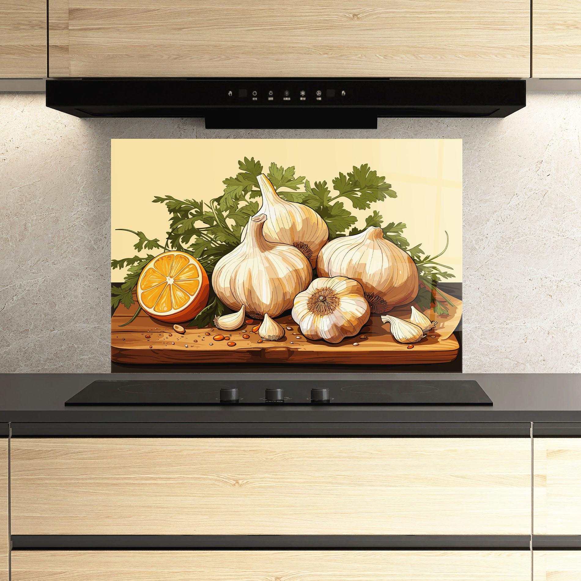 Panou Sticla Bucatarie Garlic Lemon mockup 3