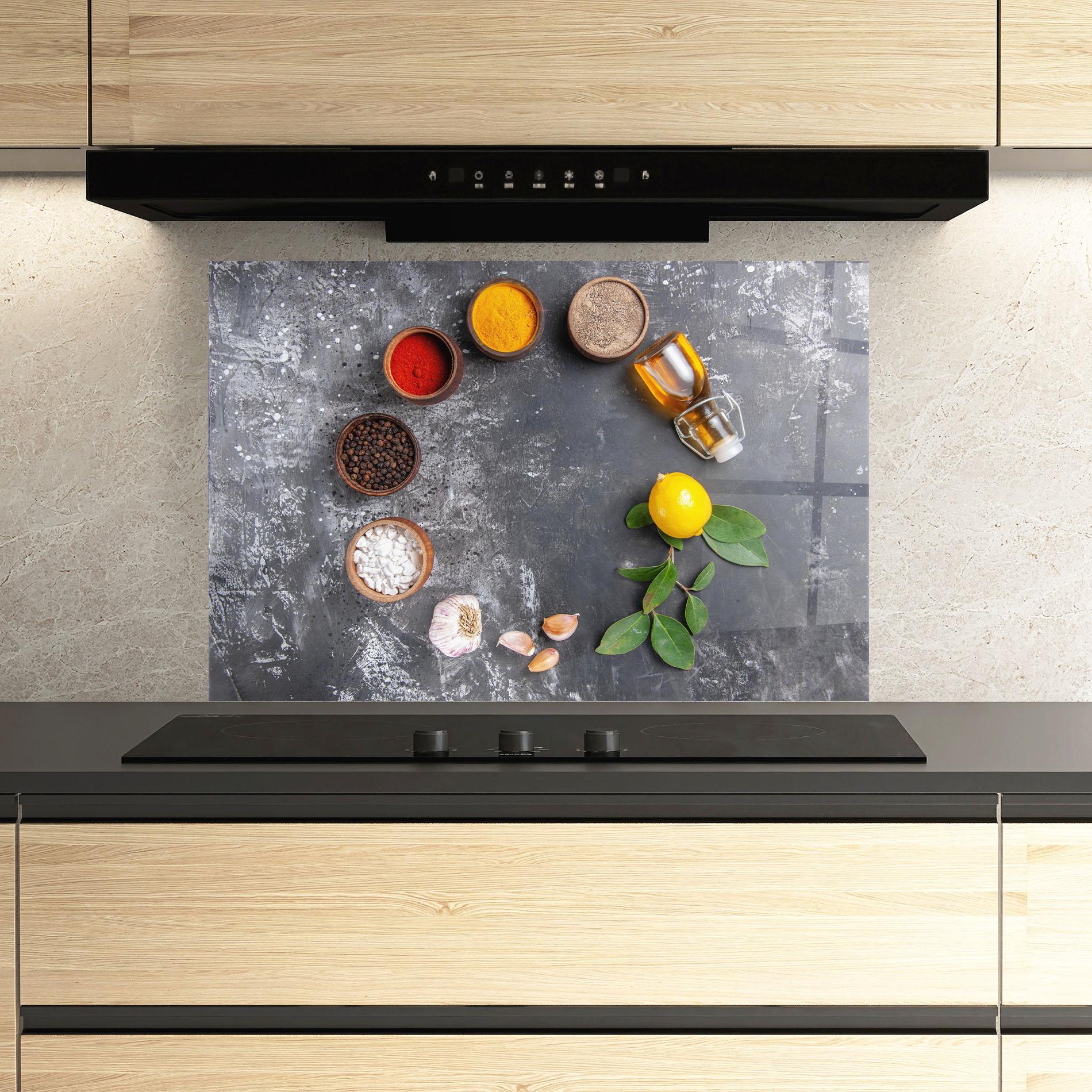 Panou Sticla Bucatarie Seasonings With Oil mockup 3