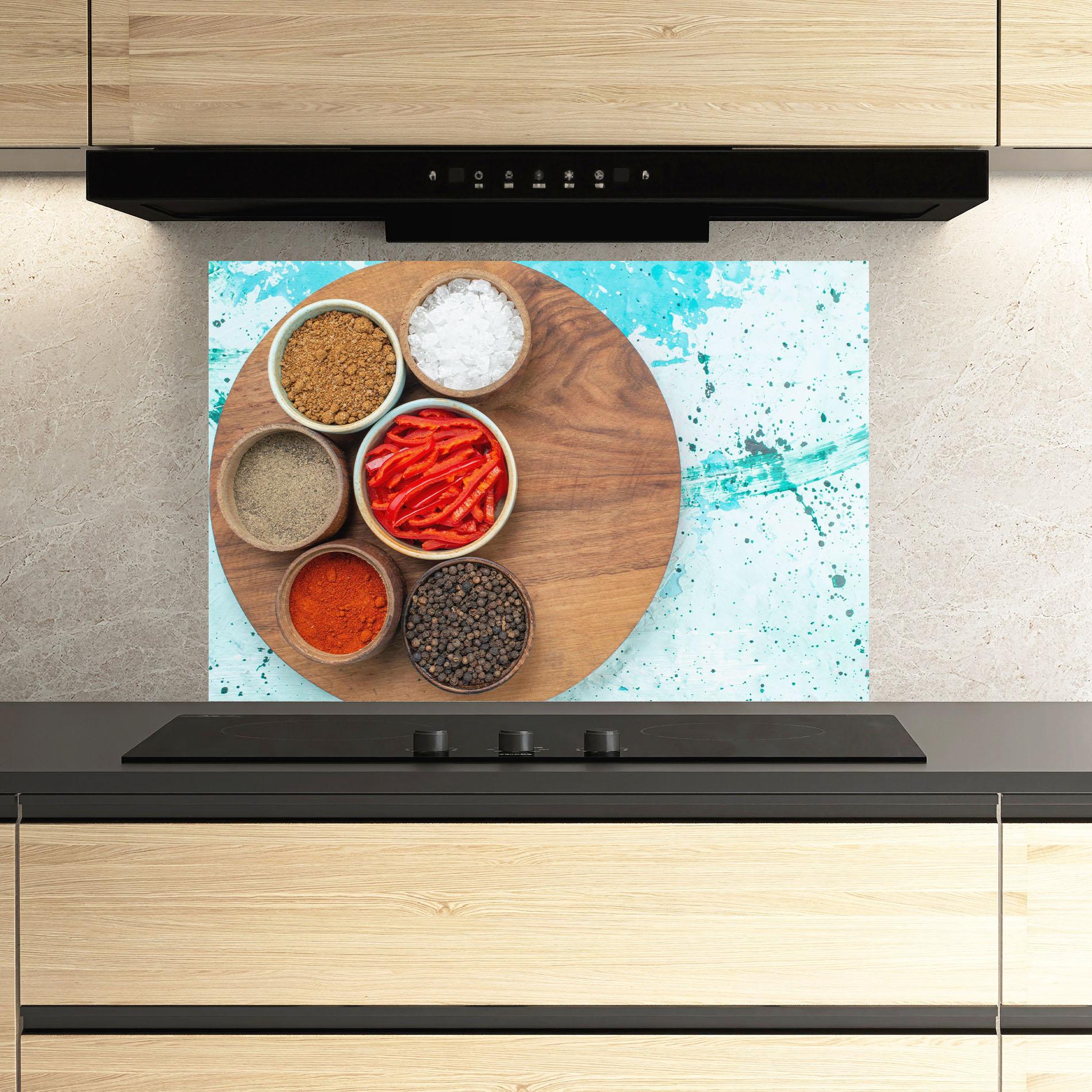 Panou Sticla Bucatarie Spices On Blue mockup 3